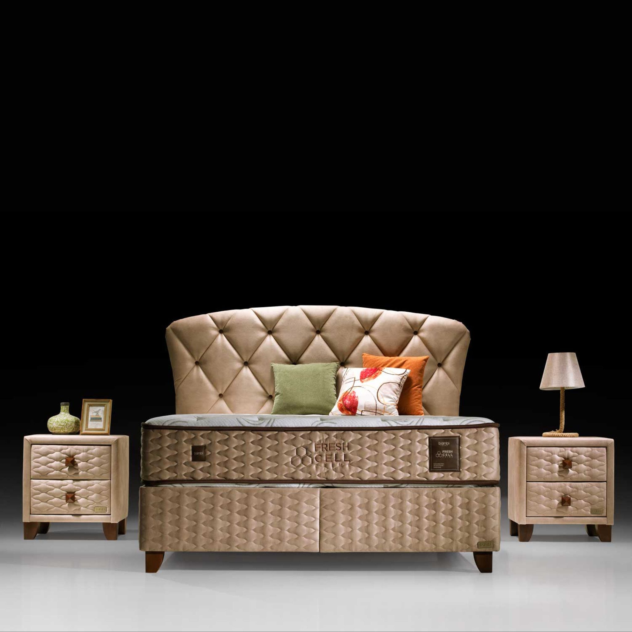 Bambi Boxspringbett Stauraumbett mit Matratze Boxspringbett 180x200 - 90x200 Freshcell (Set, 2 Bettkästen + Matratze + Kopfteil), Wendematratze