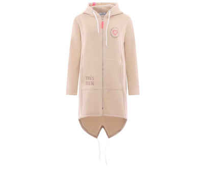 Zwillingsherz Kapuzensweatjacke Zwillingsherz Hoodiemantel Mimi Farbe beige oder grau Schriftzug