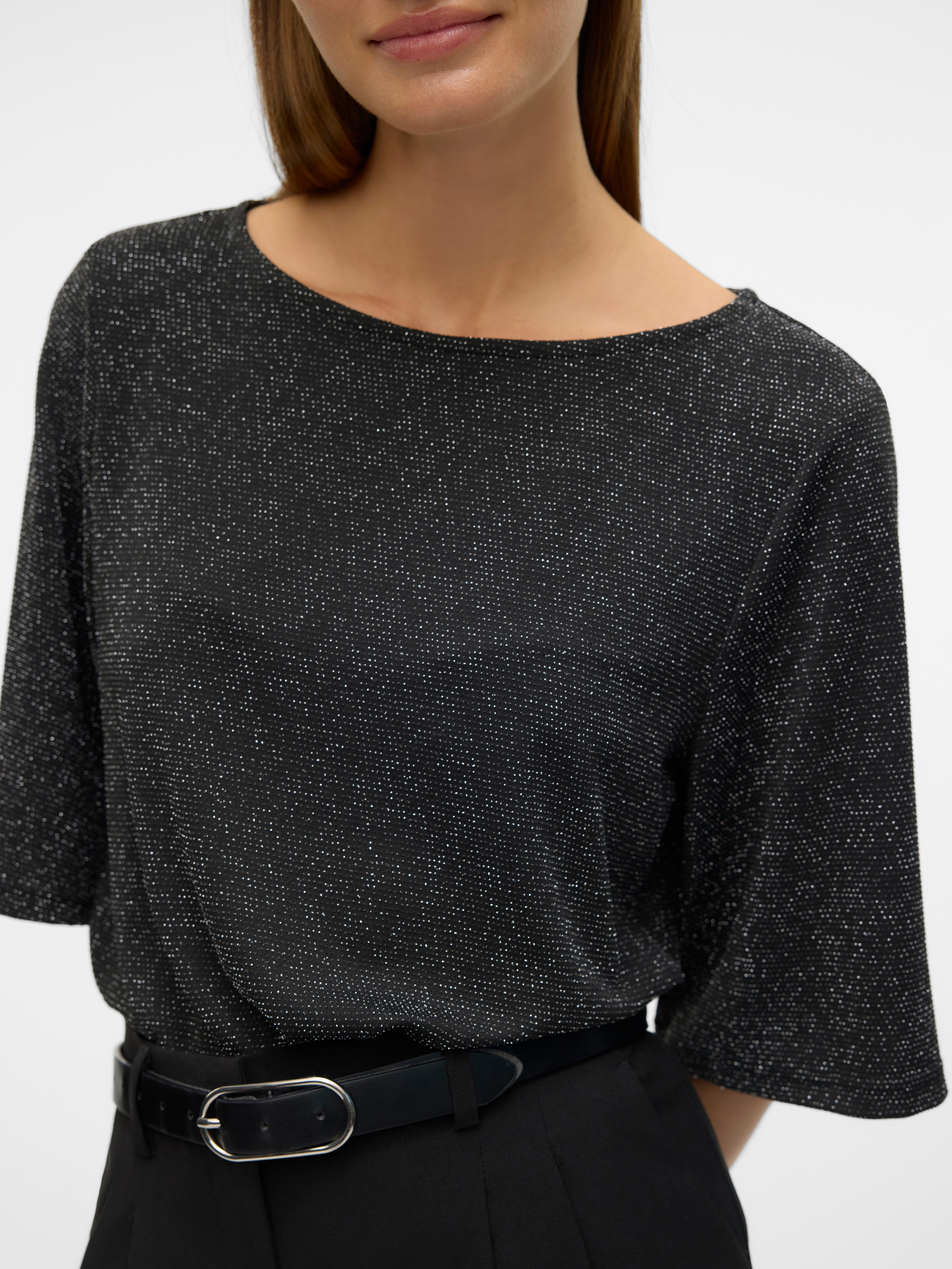 Vero Moda Rundhalsshirt VMKANVA 2/4 GLITTER TOP JRS mit Glitzereffekt