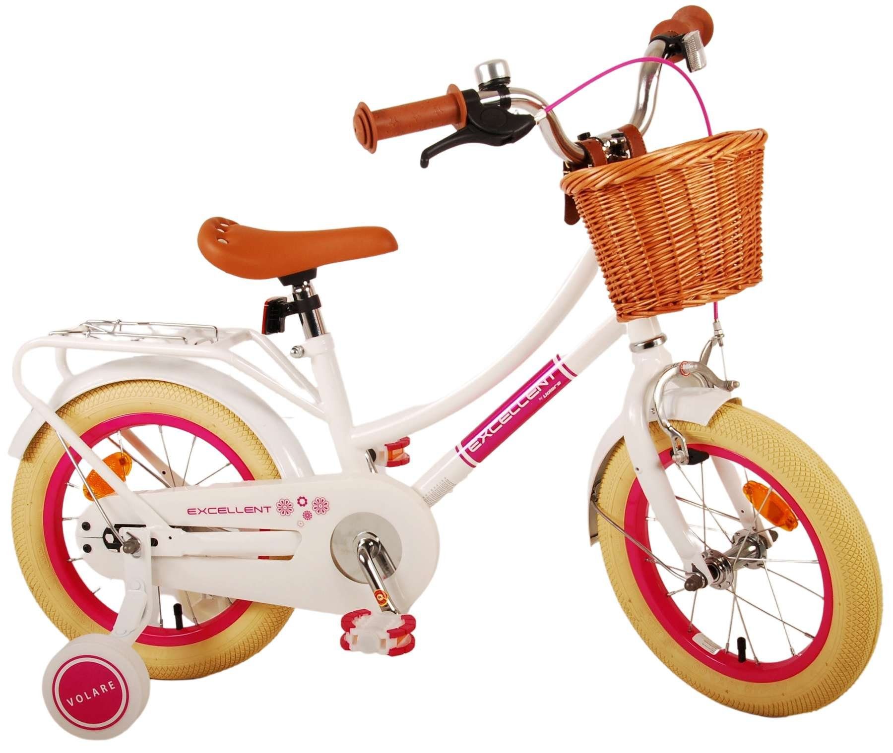 Volare Kinderfahrrad - Excellent - Mädchen - 12 oder 14 Zoll- bis 60kg - Rücktrittbremse, 85% zusammengebaut, 3 - 4,5 Jahre, Luftbereifung weiß