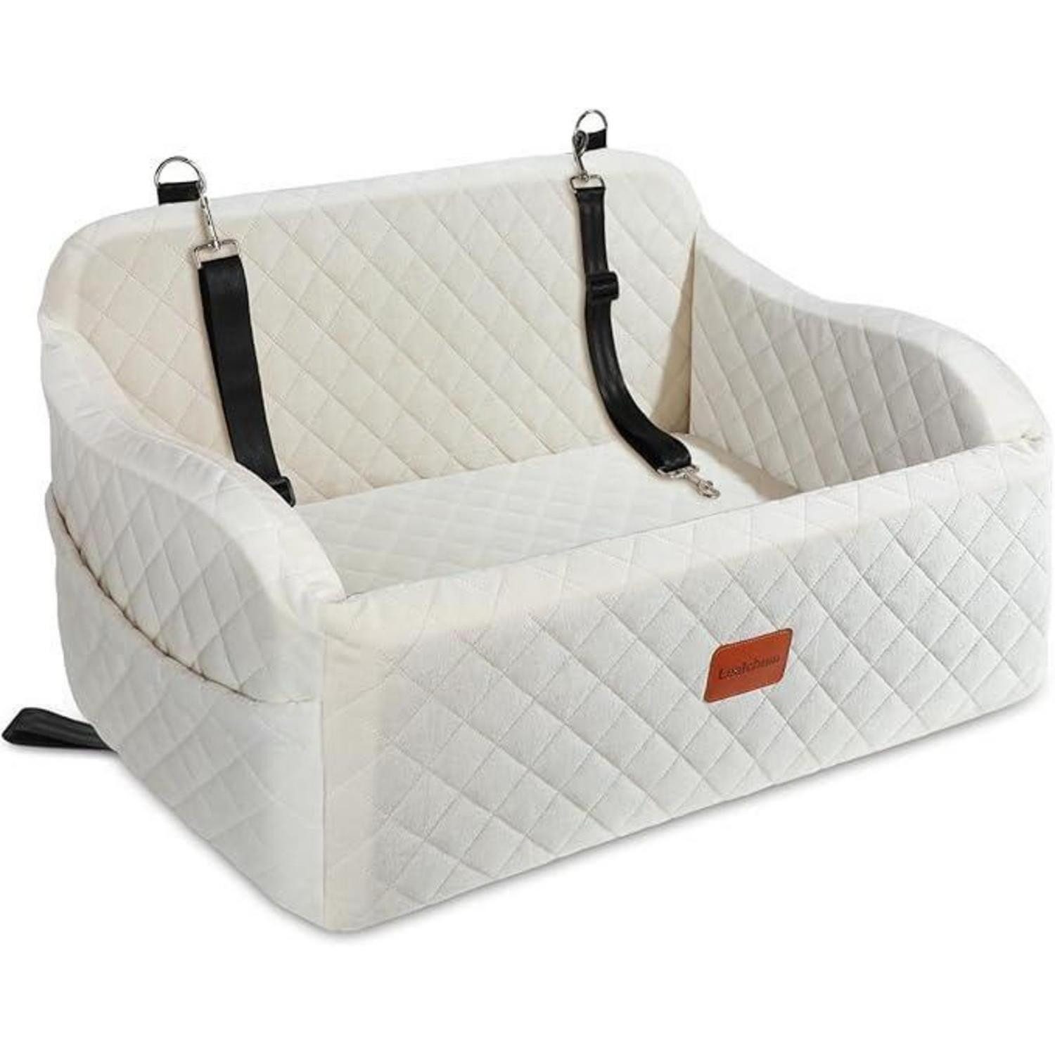 LuxusKollektion Hunde-Autositz Hundeautositz Memoryschaum 2Hunde Sicherheitsleinen Beige Large