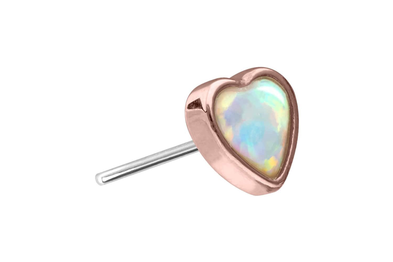 Piercing-Set 14 Karat Gold Aufsatz mit Titan Push Pin SYNTHETISCHES OPAL-HERZ