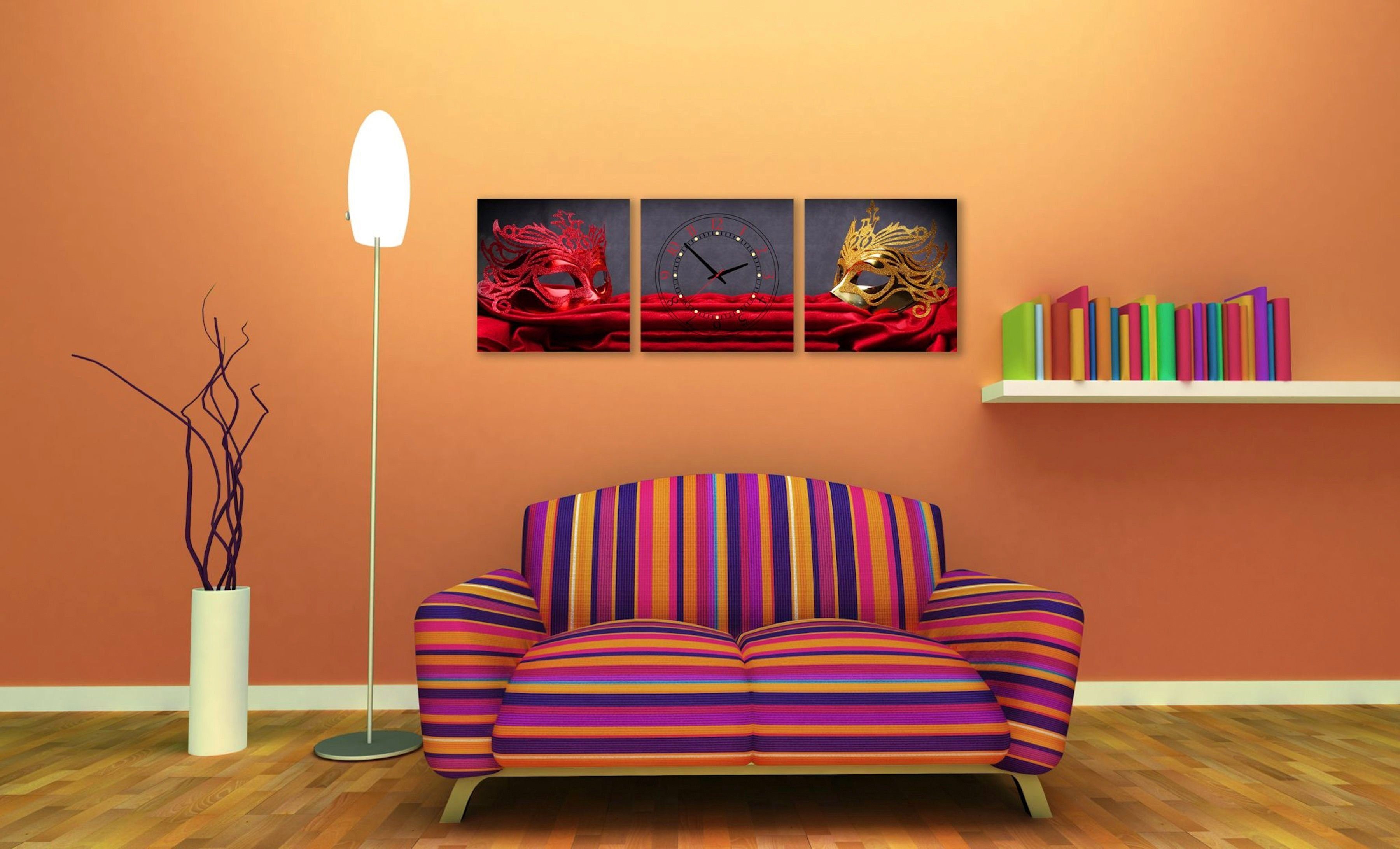 Conni Oberkircher´s Bild »Masks«, Zwei elegante Masken auf rotem Stoff