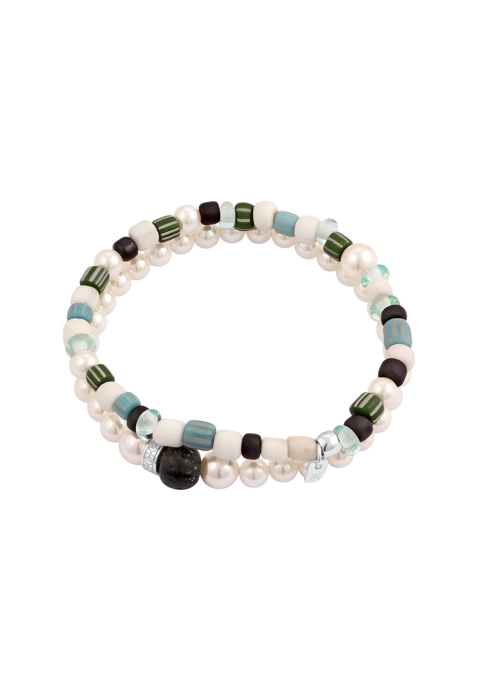 Kuzzoi Armband Set Set Glas Bead Muschelkern Perle Weiß 925 Sterling Silber