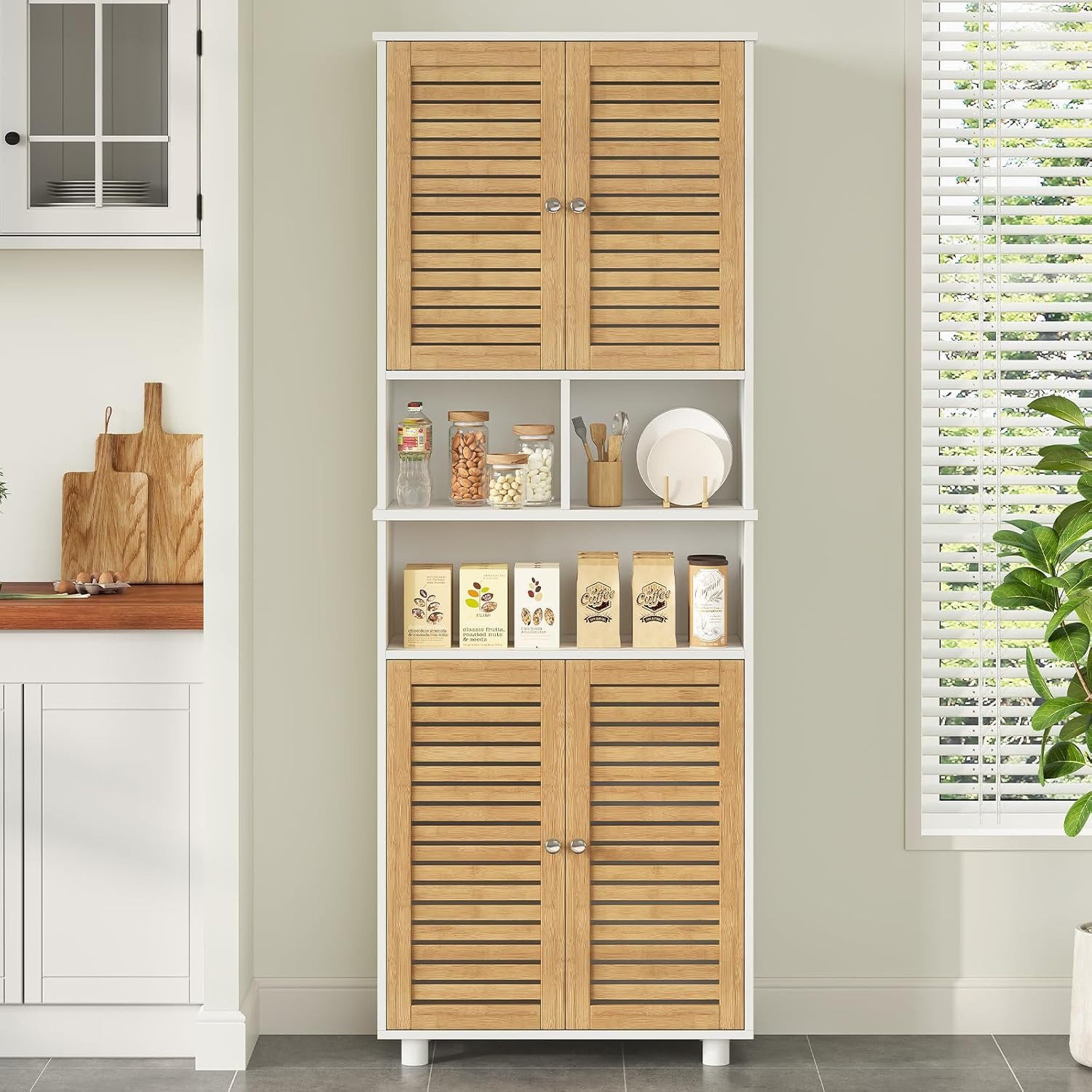 MSMASK Hochschrank Badezimmerschrank mit 3 offenen Fächern und verstellbaren Ablagen (1-St) für Wohnzimmer, Küche und Bad, 60 x 30 x 170 cm, Holzfarben – Bild 5 von 5