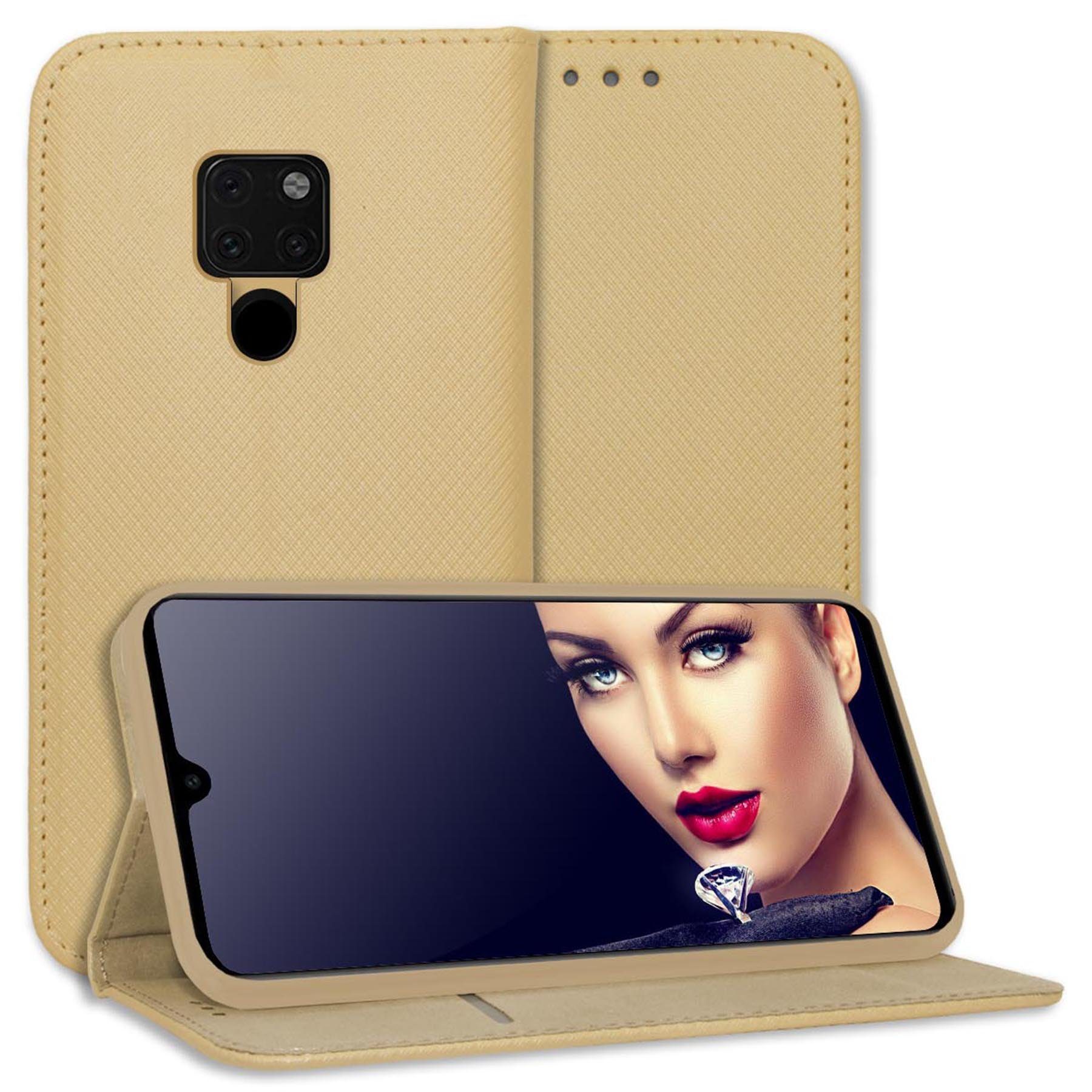 mtb more energy Smartphone-Hülle Smart Magnet für Huawei Mate 20, Gold, Bookstyle Klapphülle Cover Wallet Case aus Kunstleder