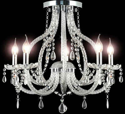 Lewima Kronleuchter Kristall aus Glas 64cm groß, Lichtfarbe und Stärke beliebig, Warmweis / Kaltweiß, E14 austauschbar, 5 Arm, Modell Caroline