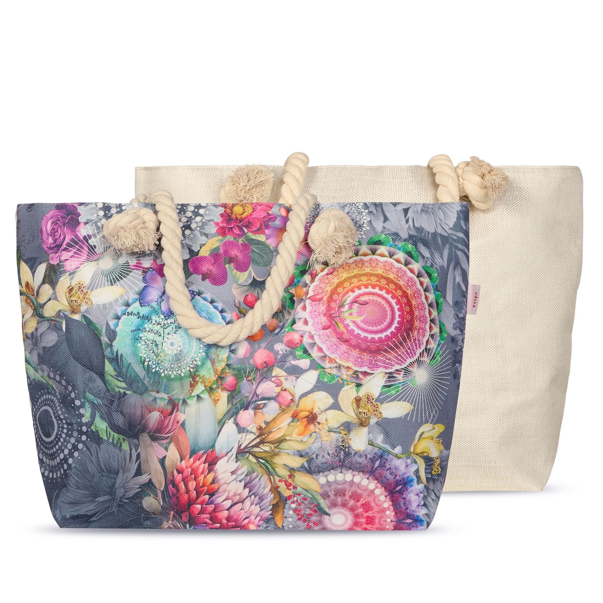 JACK Strandtasche Reißverschluss Baumwolle Descanso, mit wunderschönem Design, 40x55cm, Beachbag mit Innentasche