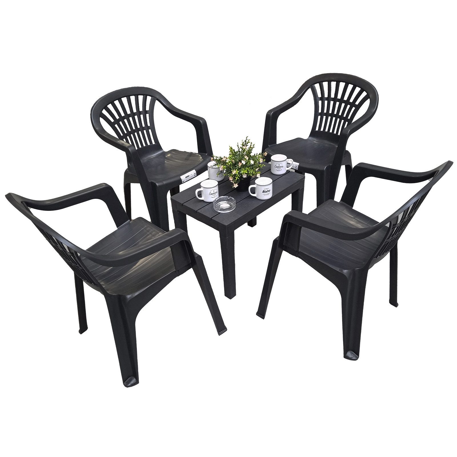 Progarden Sitzgruppe Gartenmöbel Kunststoff Anthrazit 5 Tlg. Set, (Set, 5-tlg., Tisch + 4 Stapelstühle), UV-Beständig, Robust, Wetterfest, Made in Italy, Hochwertig
