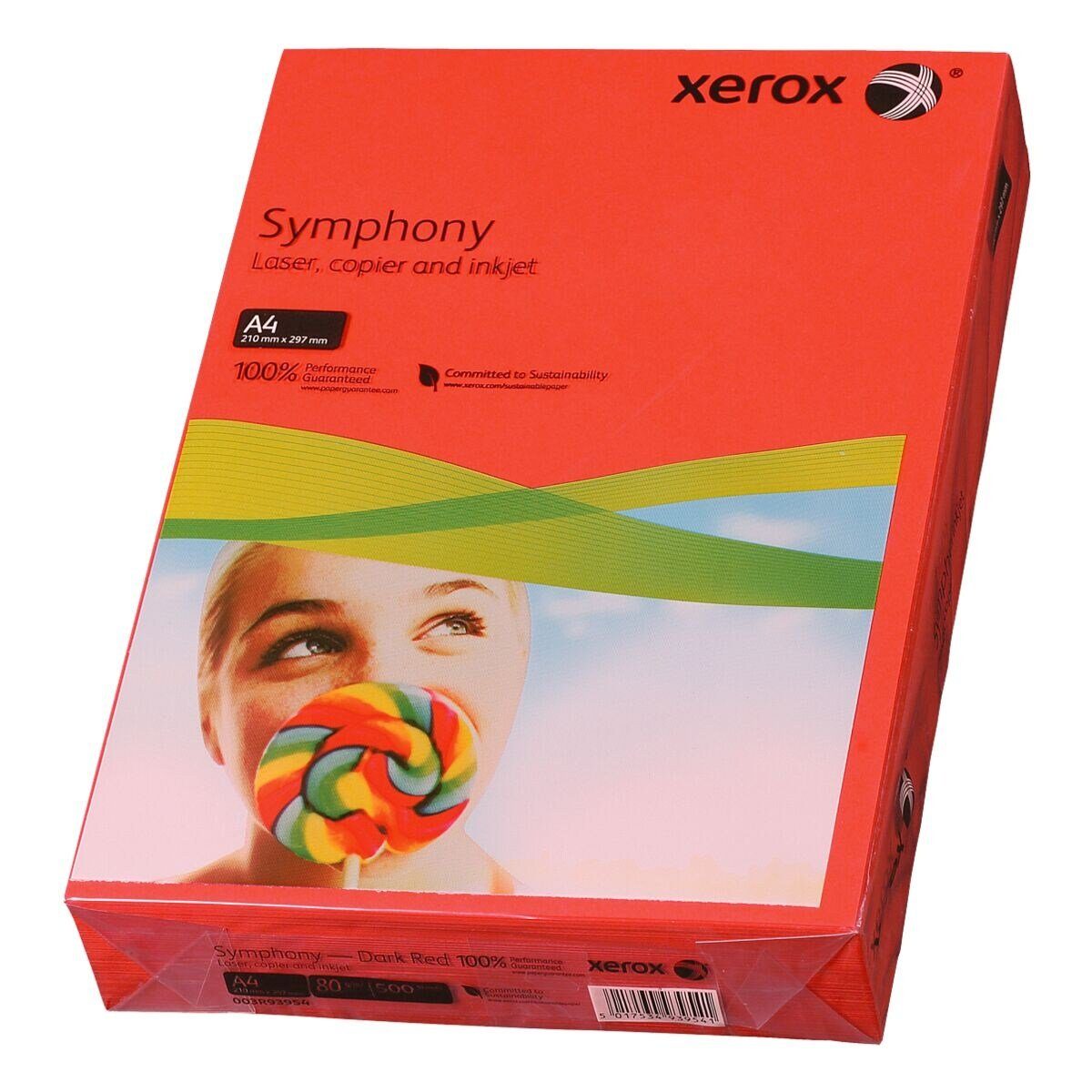 Xerox Drucker- und Kopierpapier Symphony, Intensivfarben, Format DIN A4, 80 g/m², 500 Blatt korallenrot