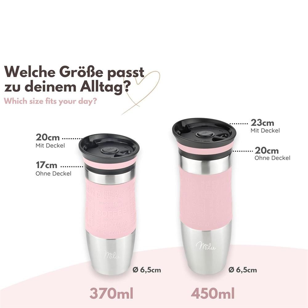 Milu Thermobecher Thermobecher Kaffee To Go Edelstahl 370 ml, auslaufsicher, isoliert