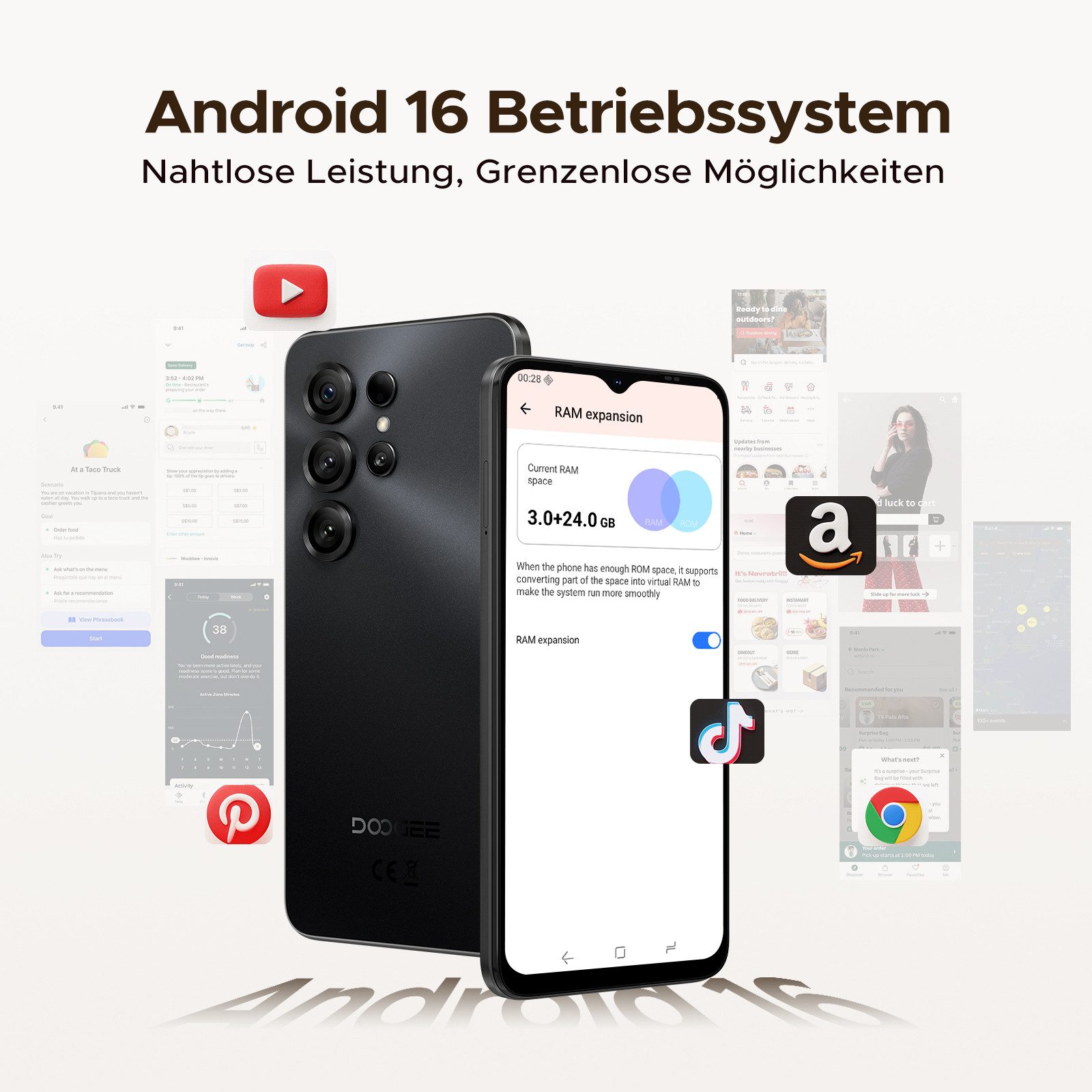 DOOGEE Note 56X Android 16 Smartphone, 6.56" HD, 90Hz, 6150mAh Smartphone (6.56 Zoll, 64 GB Speicherplatz, 8 MP Kamera, Octa Core, 8,45mm dünn, 64GB ROM/2TB TF, Dual SIM, Face ID/GPS/OTG)