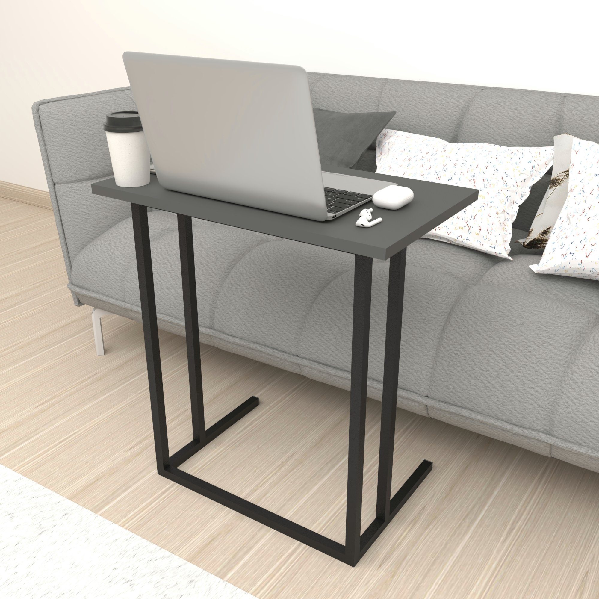 en.casa Laptoptisch, »Högsby« Beistelltisch C-Form 65,5x60x35,5 cm aus Metall Anthrazit