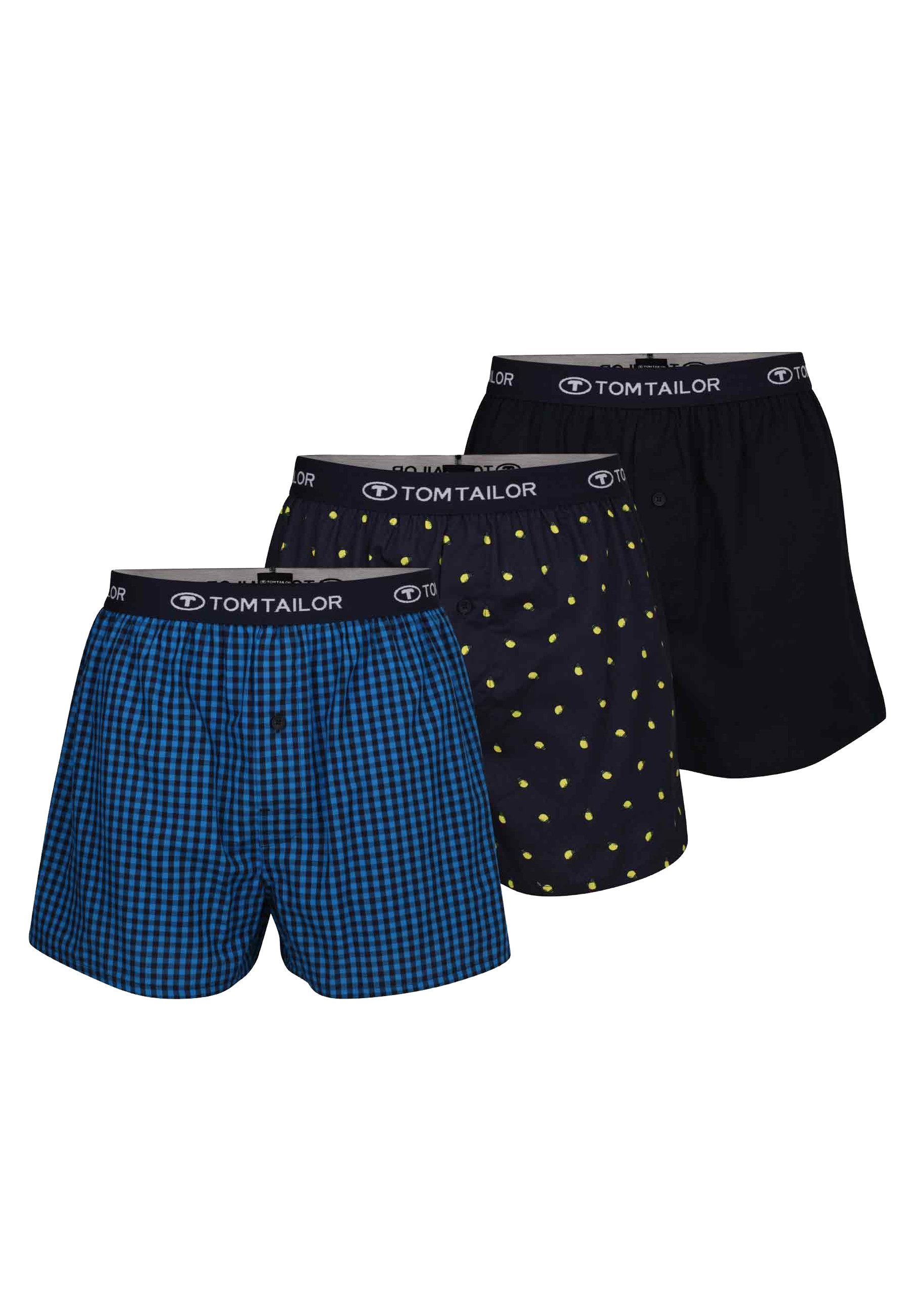 Boxershorts TOM TAILOR Herren Boxershort blau bedruckt 3er Pac