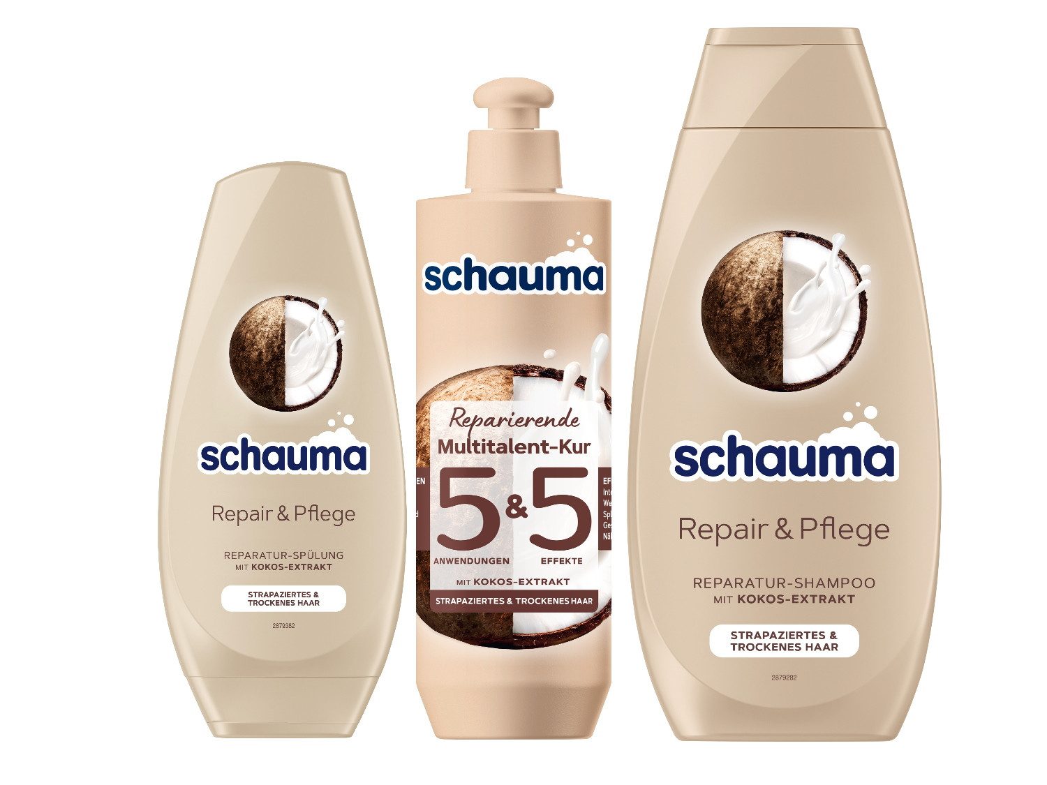 Schauma Haarshampoo 5&5 Kur Reparierend 300ml & Shampoo Repair 400ml & Spülung 250ml, 3-tlg., repariert, Splissversiegelung, weniger Haarbruch