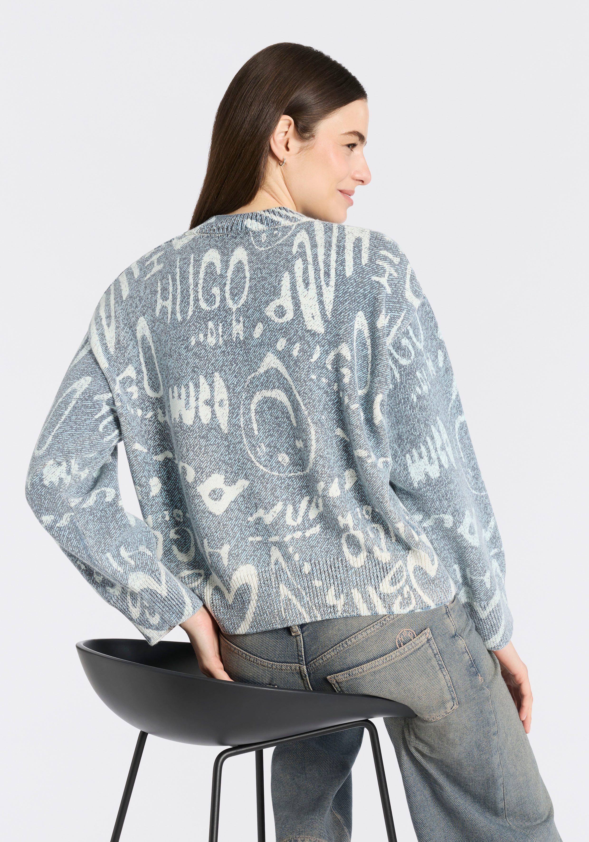 HUGO Strickpullover Slicary mit Allover-Muster, oversize