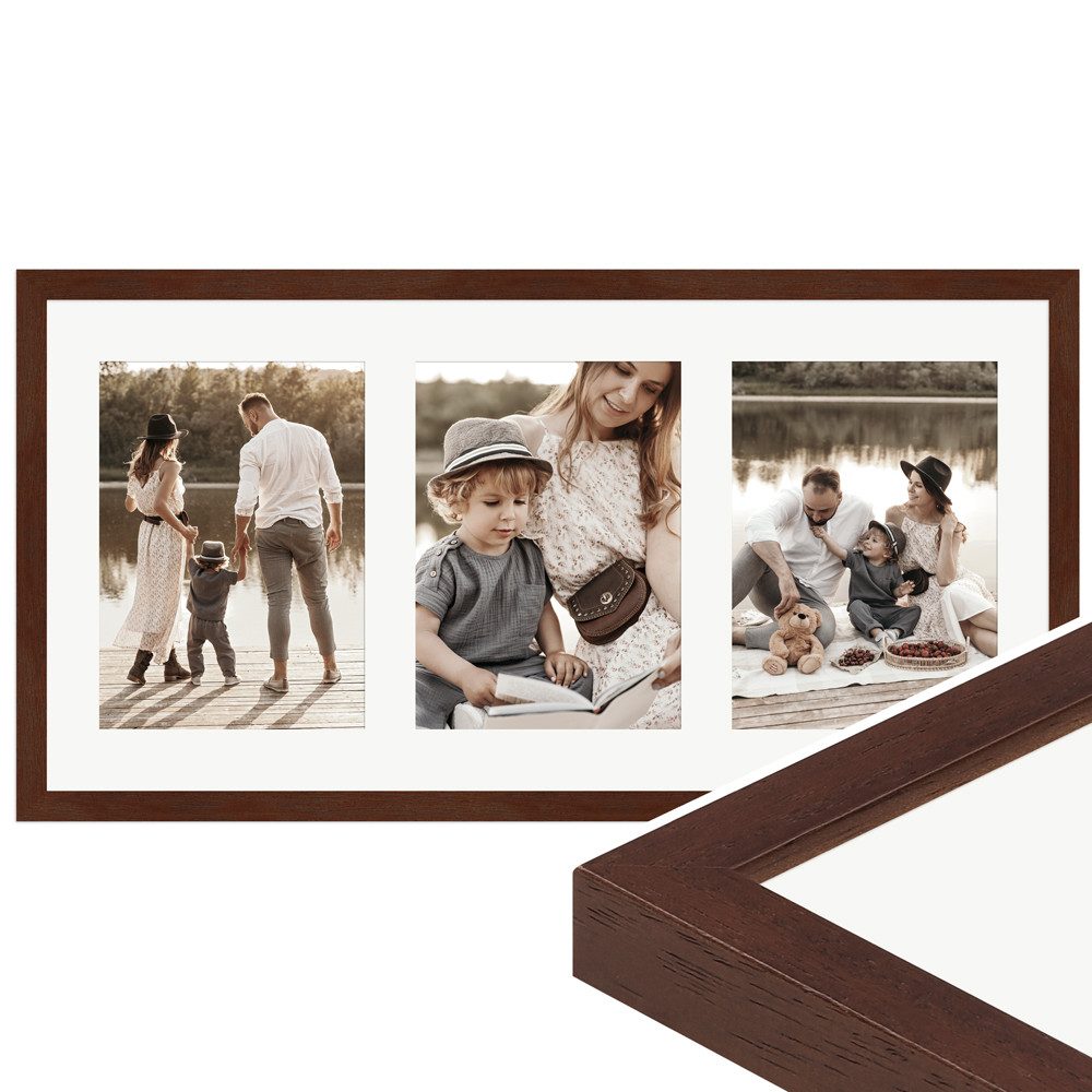 WANDStyle Galerierahmen G950 25x50 cm, für 3 Bilder, im Format 13x18 cm, aus Massivholz in der Farbe Nussbaum