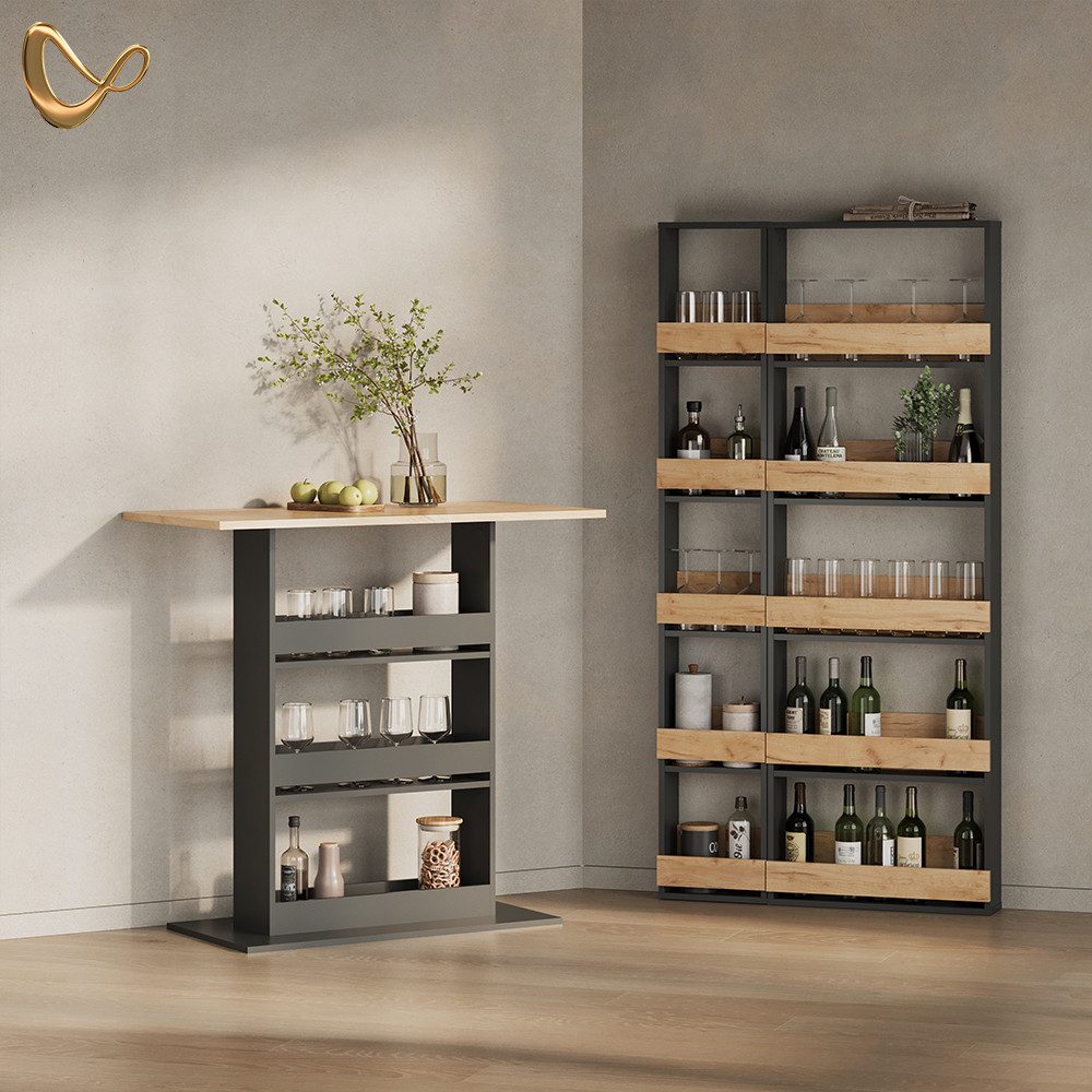 Livinity® Bartisch Regusa, Goldkraft Eiche/Anthrazit/Anthrazit, 110 x 55 cm (1-St)