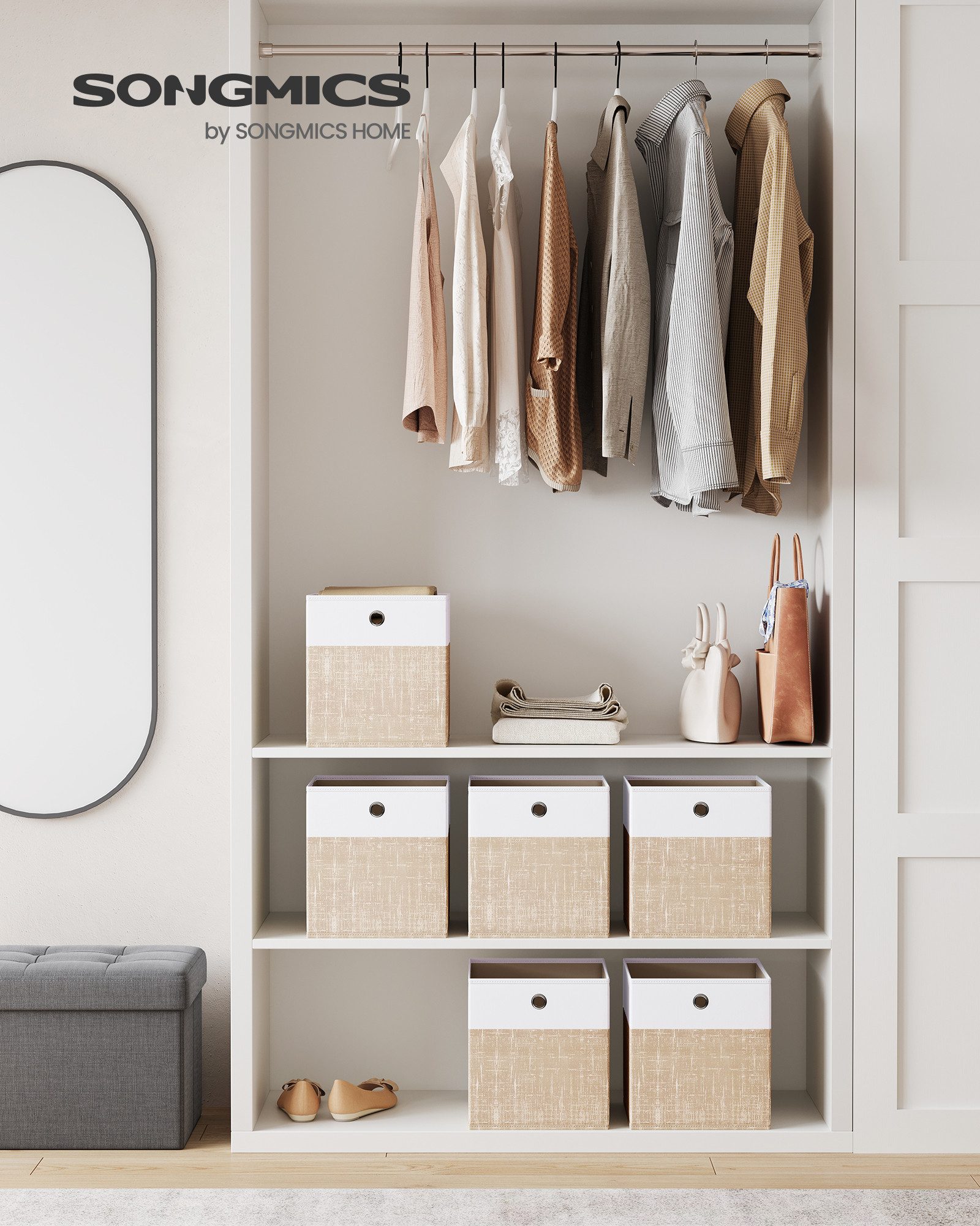 SONGMICS Aufbewahrungsbox, 6er Set, Aufbewahrungskorb, Ordrhungsboxen PP-Platten, geruchsneutral