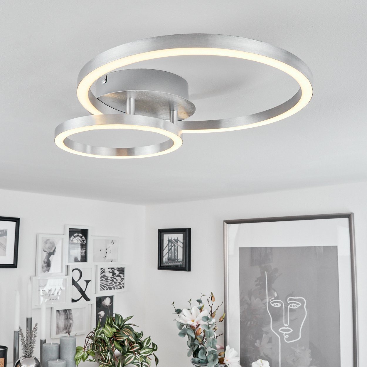 Watt, Metall/Kunststoff in Lichtringen, Nickel-matt/Weiß, Deckenleuchte mit Leuchte 2 hofstein »Ferrandina« Lumen verstellbare 900 3000 18 aus Deckenlampe Kelvin,