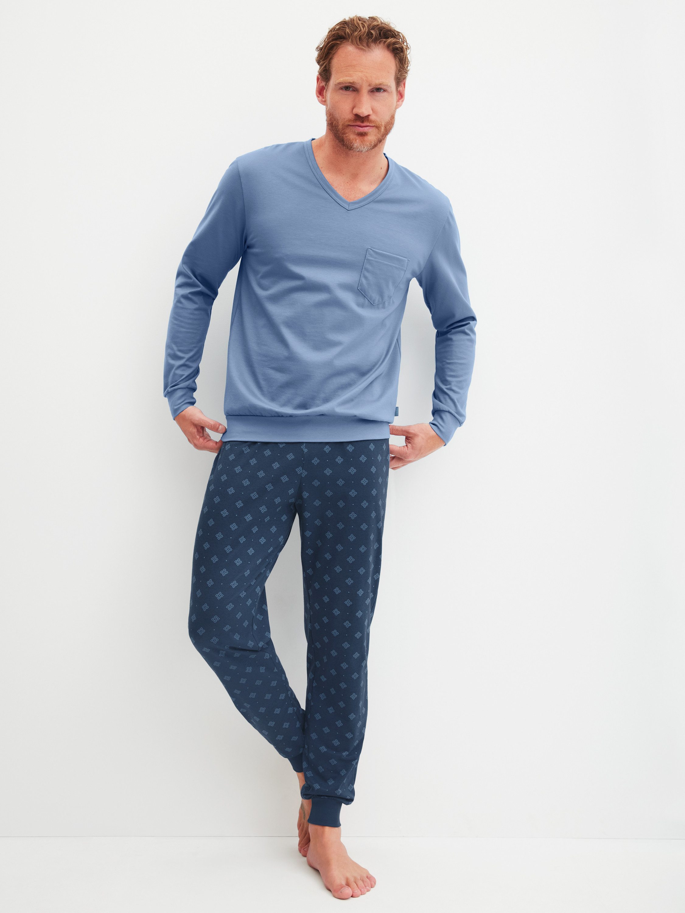 CALIDA Pyjama Relax Imprint Herren (2 tlg) 100% Baumwolle, pflegeleicht, elastisch & formstabil, in Single Jersey