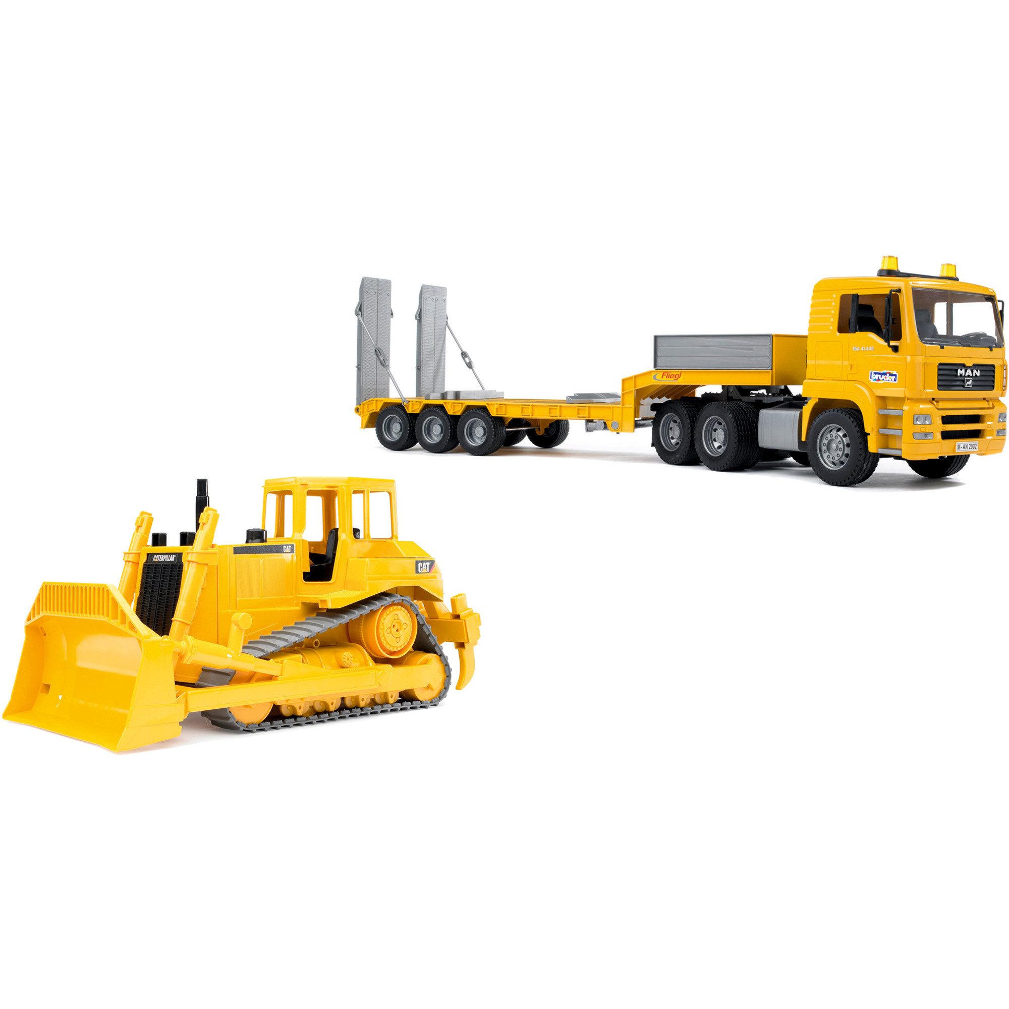 Spielzeug-LKW bruder MAN TGA Tieflader mit Cat Bulldozer