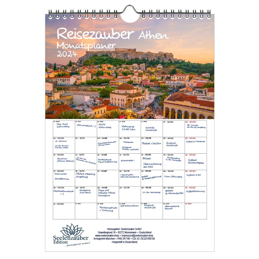 Seelenzauber Wandkalender Reisezauber Athen Planer DIN A4 Kalender für 2025 Griechenland Urlaub