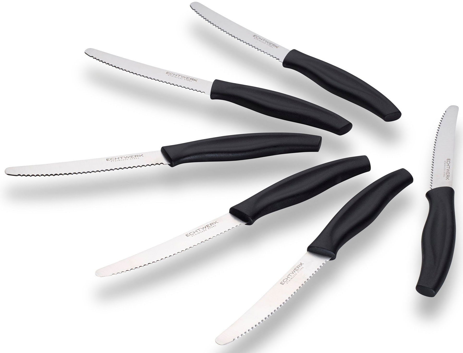ECHTWERK Besteck-Set (Brötchenmesser) (6-tlg), 6 Personen, Edelstahl, Kunststoff, Wellenschliff, ergonomischer Griff aus Kunststoff