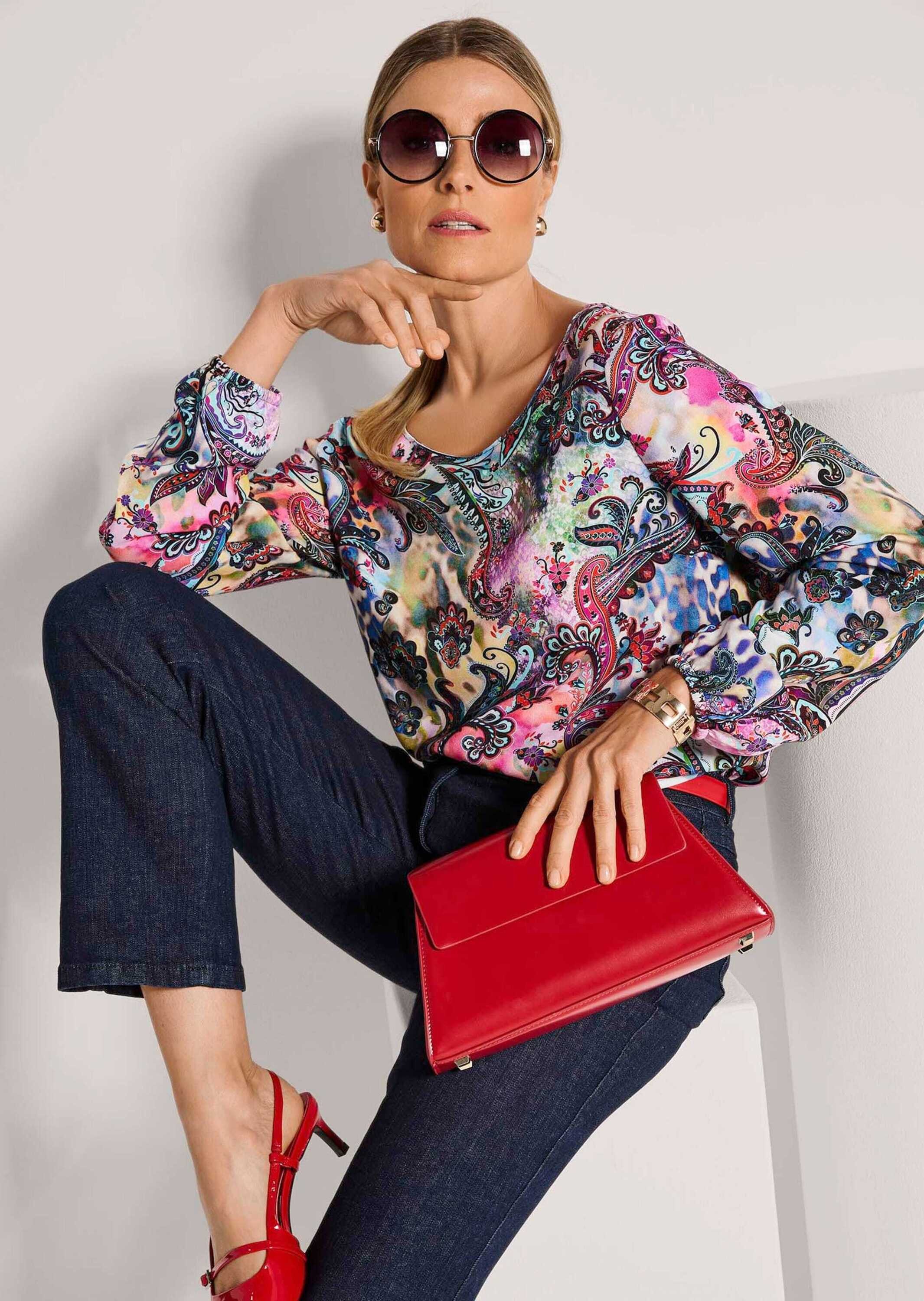 MADELEINE Shirtbluse Druckbluse mit Paisley-Muster Viskosebluse mit Rundhals, Gummibündchen und Langarm