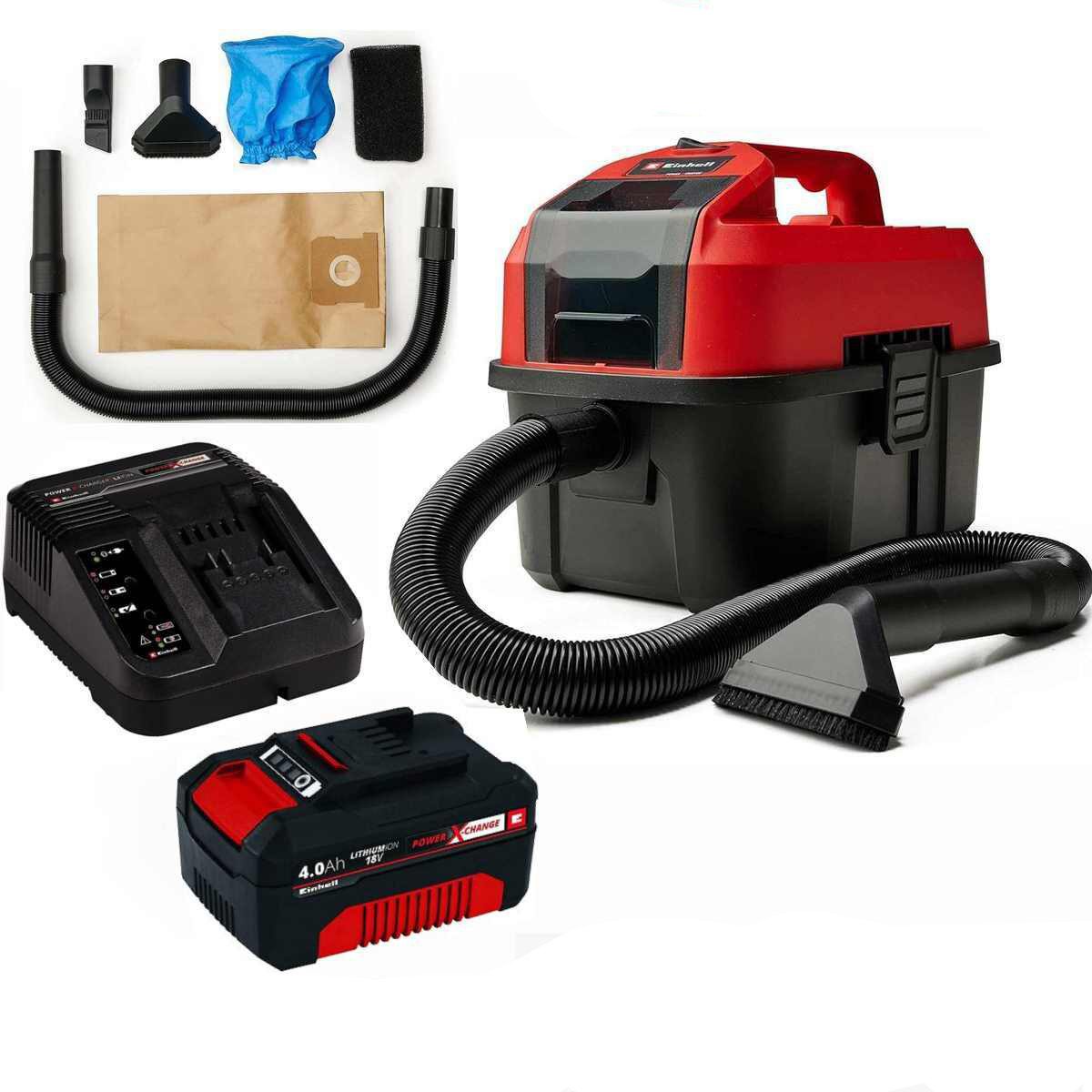 Einhell Nass-Trocken-Sauger Nass-Trockensauger TE-VC 18/10 Li Akku 4.0 Ah, Ladegerät, Zubehör
