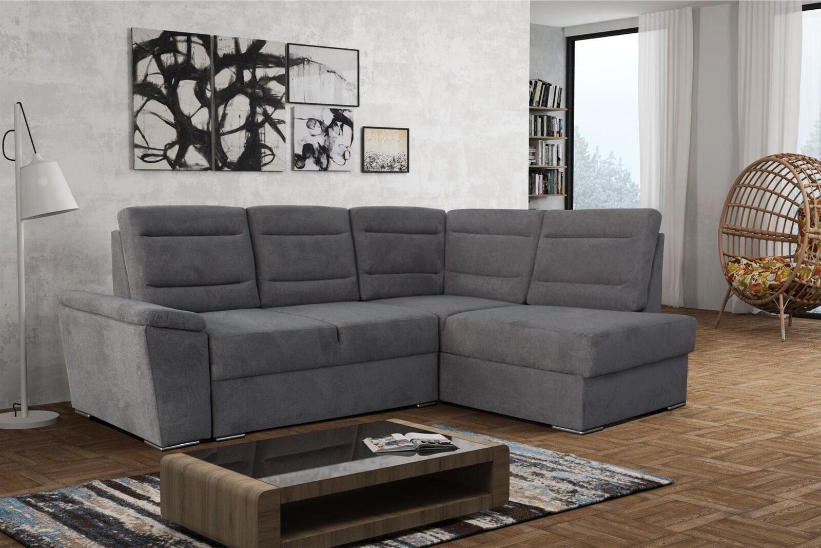 Wohnlandschaft Möbel Sofa Ecksofa JVmoebel L-form Couch Ecksofa, Schlafsofa Relax Grau Sitz