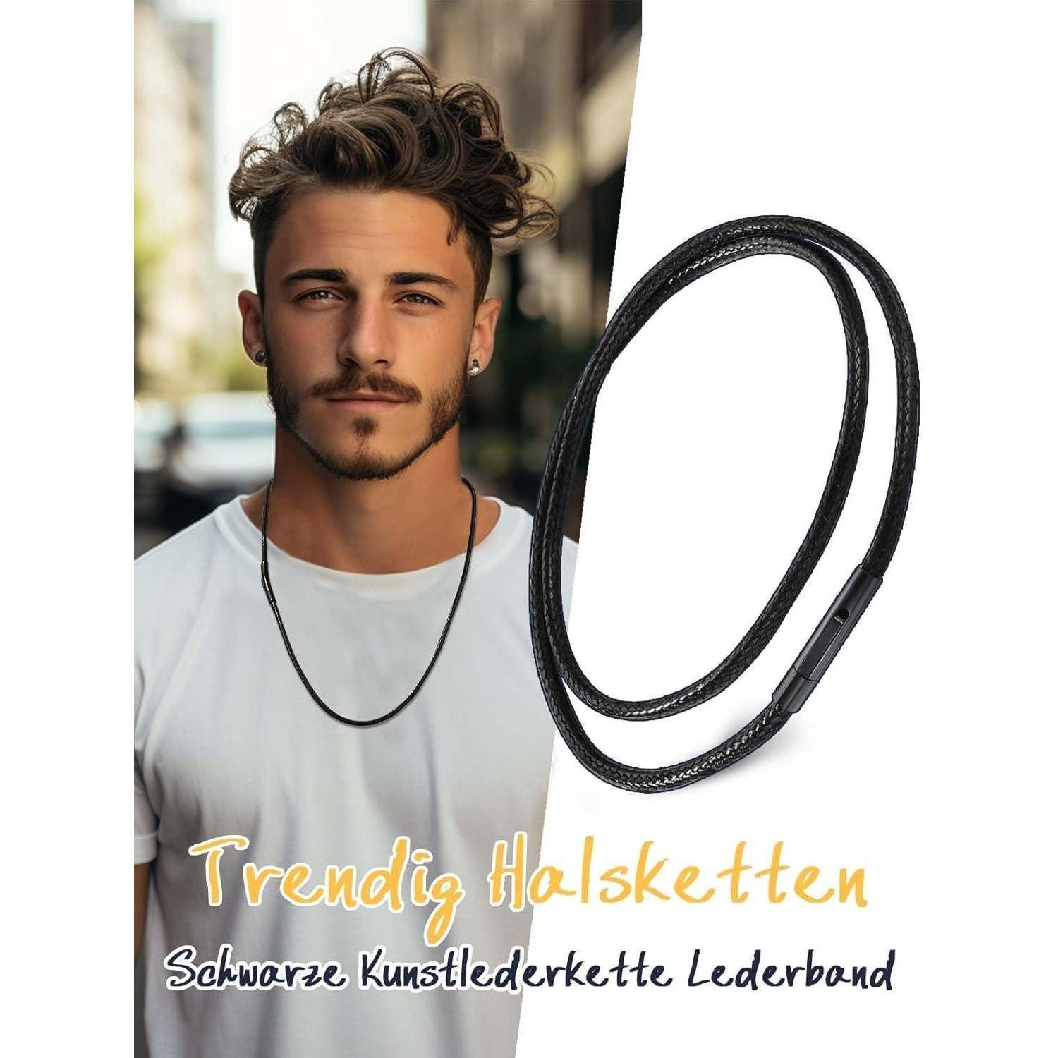 LuxusKollektion Schmuckset Kette Damen Herren Kunstleder 02 Schwarz(2mm) 76.0 Zentimeter