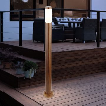 etc-shop Pollerleuchte, Leuchtmittel nicht inklusive, Außen Steh Leuchte Sockel Lampe Garten Beleuchtung Holz Optik
