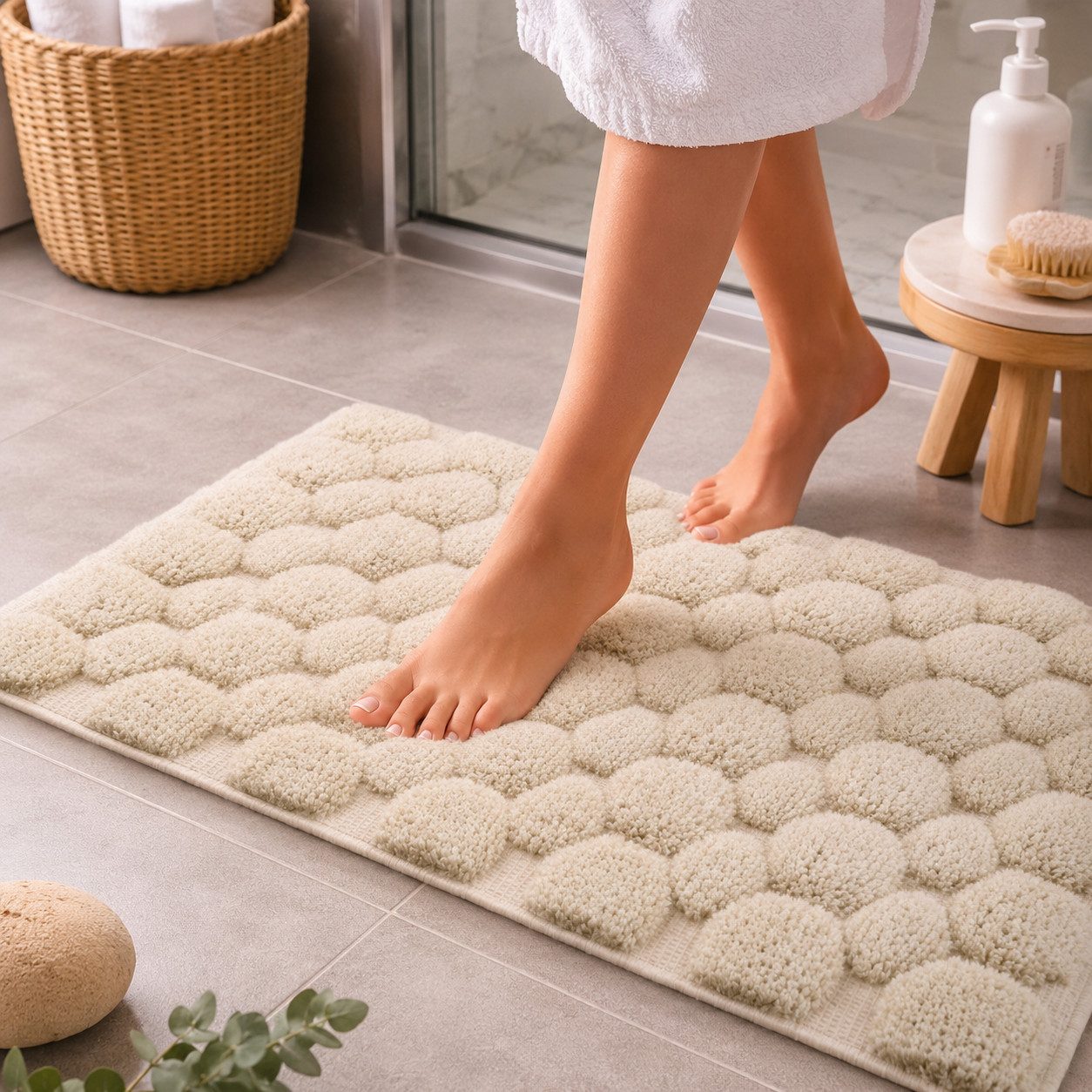 K-HOME Badematte PLOP, Badvorleger, Badezimmer Teppich, 3D-Design, Hoch-Tief-Design, schnell trocknend, Baumwolle, fusselfreier Badteppich