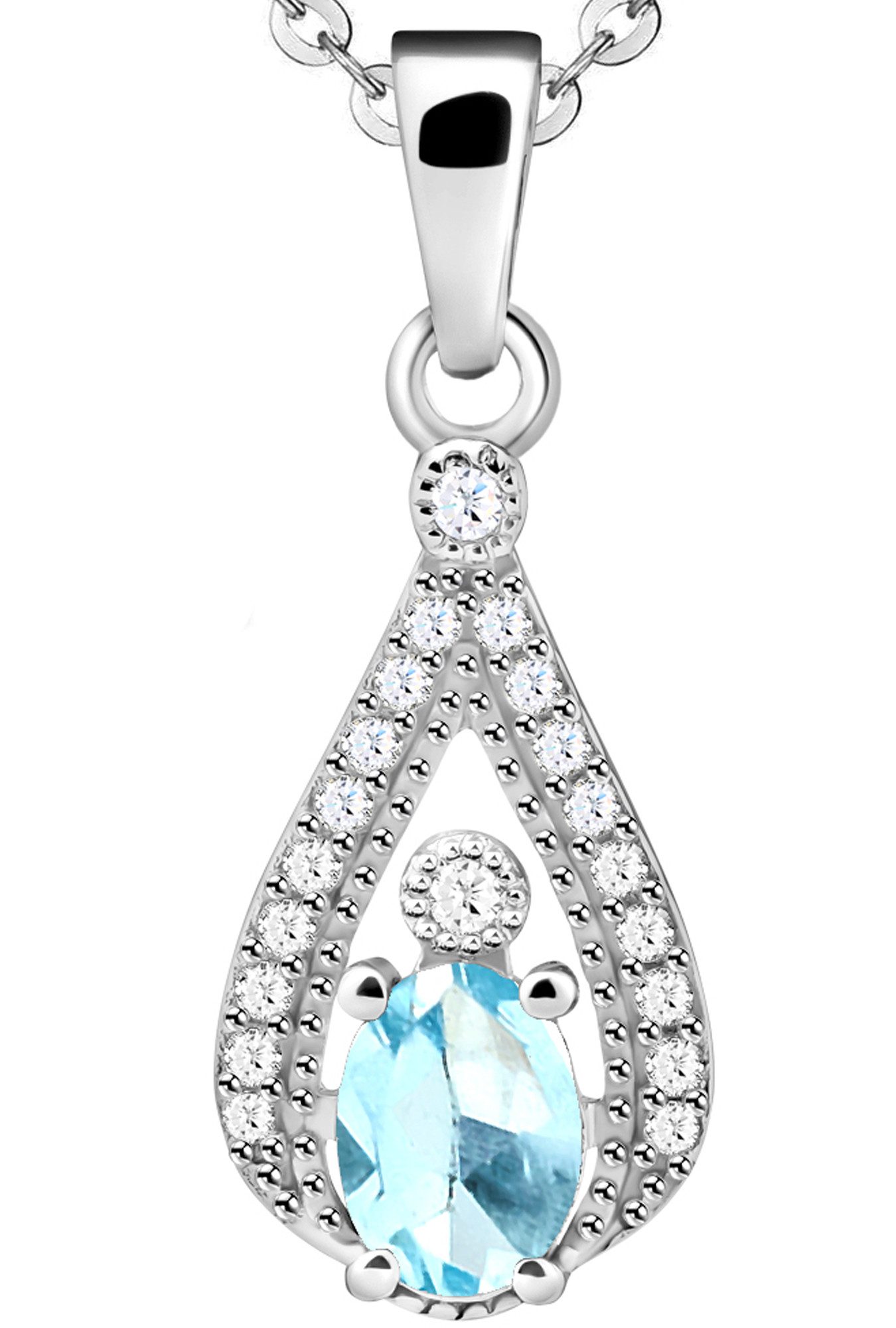Limana Kette mit Anhänger echter Blau-Topas 925 Silber Damenkette Frauenkette Edelstein Schmuck (inkl. Herz Geschenkdose und Tasche Halskette), Weihnachtsgeschenk Geschenk für Sie Frauen Damen Freundin Mutter Oma
