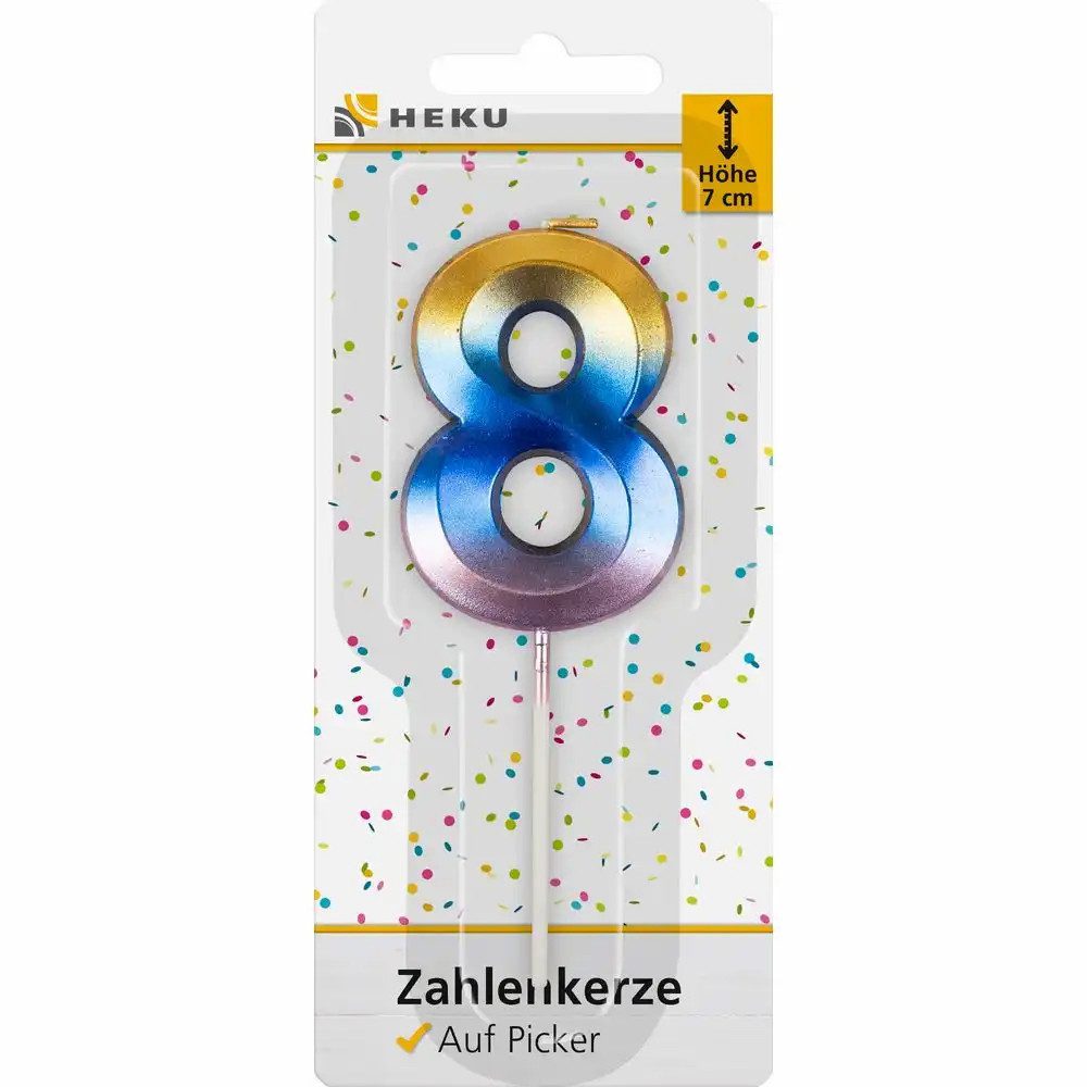 HEKU Geburtstagskerze Zahlenkerze 8 auf Picker - Geburtstagskerze 7cm Höhe
