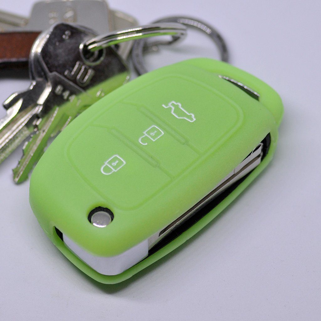 mt-key Schlüsseltasche Autoschlüssel Softcase Silikon Schutzhülle fluoreszierend Grün, für Hyundai i10 i20 i40 ix25 ix35 Tucson Accent Ioniq Sonata Santa Fe