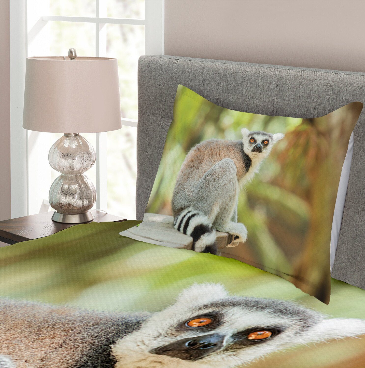 Aperture Foto Säugetier Set Waschbar, Abakuhaus, Kissenbezügen Lemur mit Tagesdecke Tier