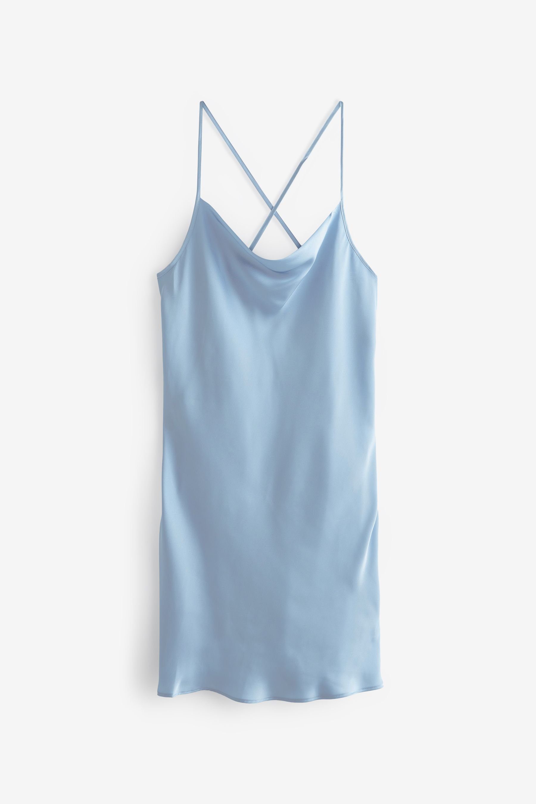 Next (1-tlg) Satin-Unterkleid mit Unterkleid Wasserfallkragen Blue