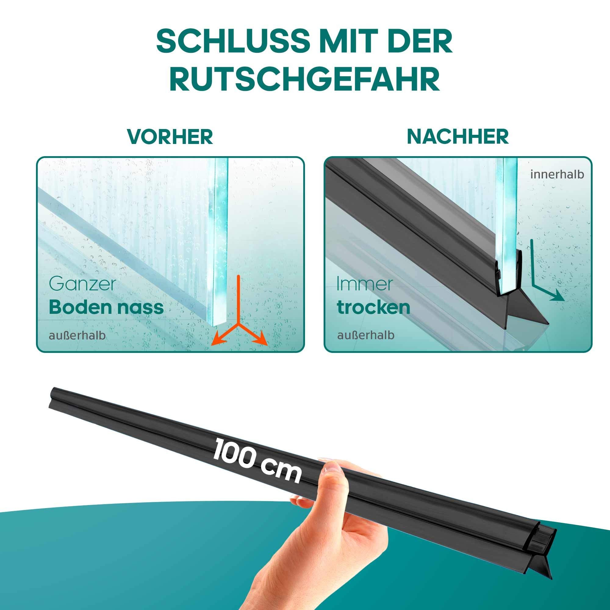 Meisterfaktur Duschdichtung 2x - Verlängerter Wasserabweiser - Ideale Dichtung Glastüren, L: 100 cm