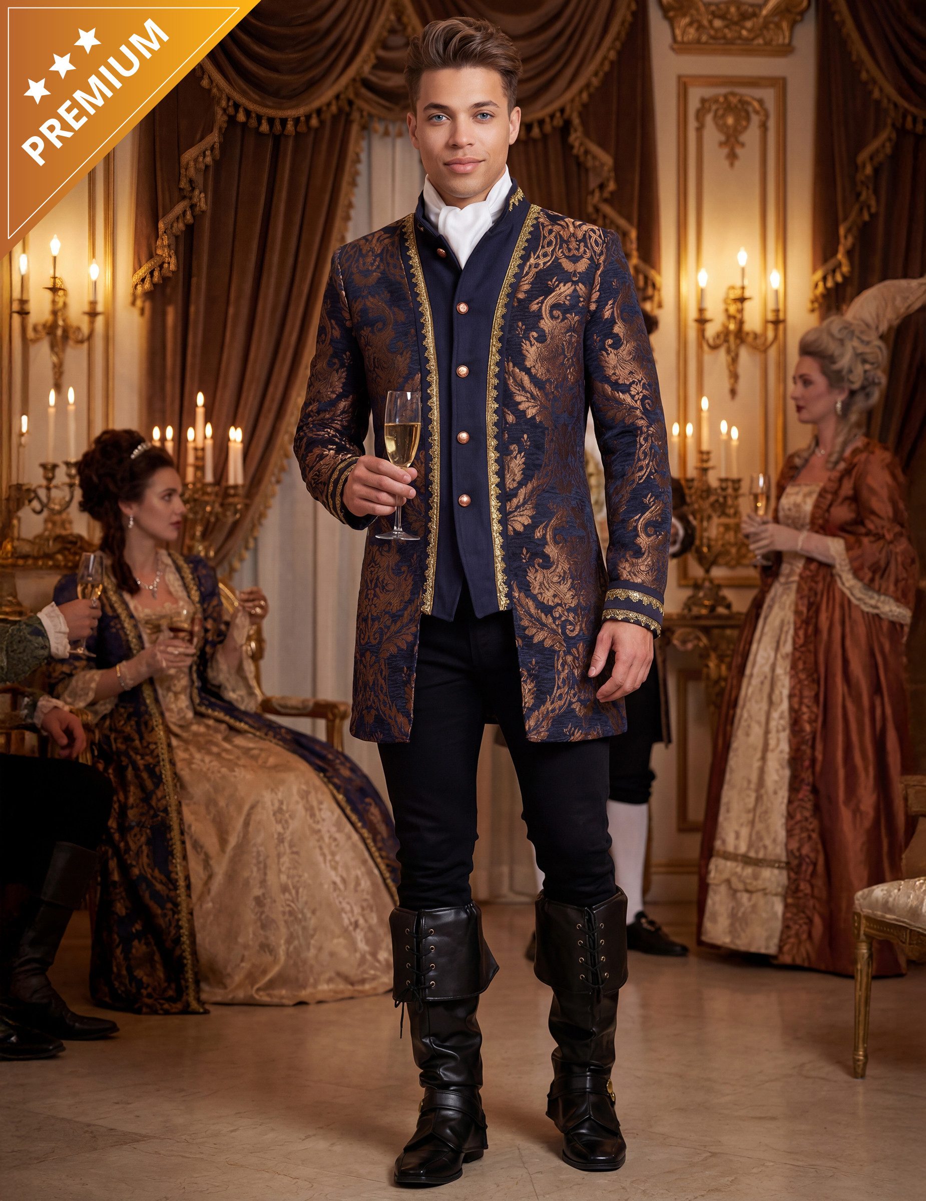 Wilbers Kostüm Barock Gehrock Herren bestickte Luxusjacke Blau