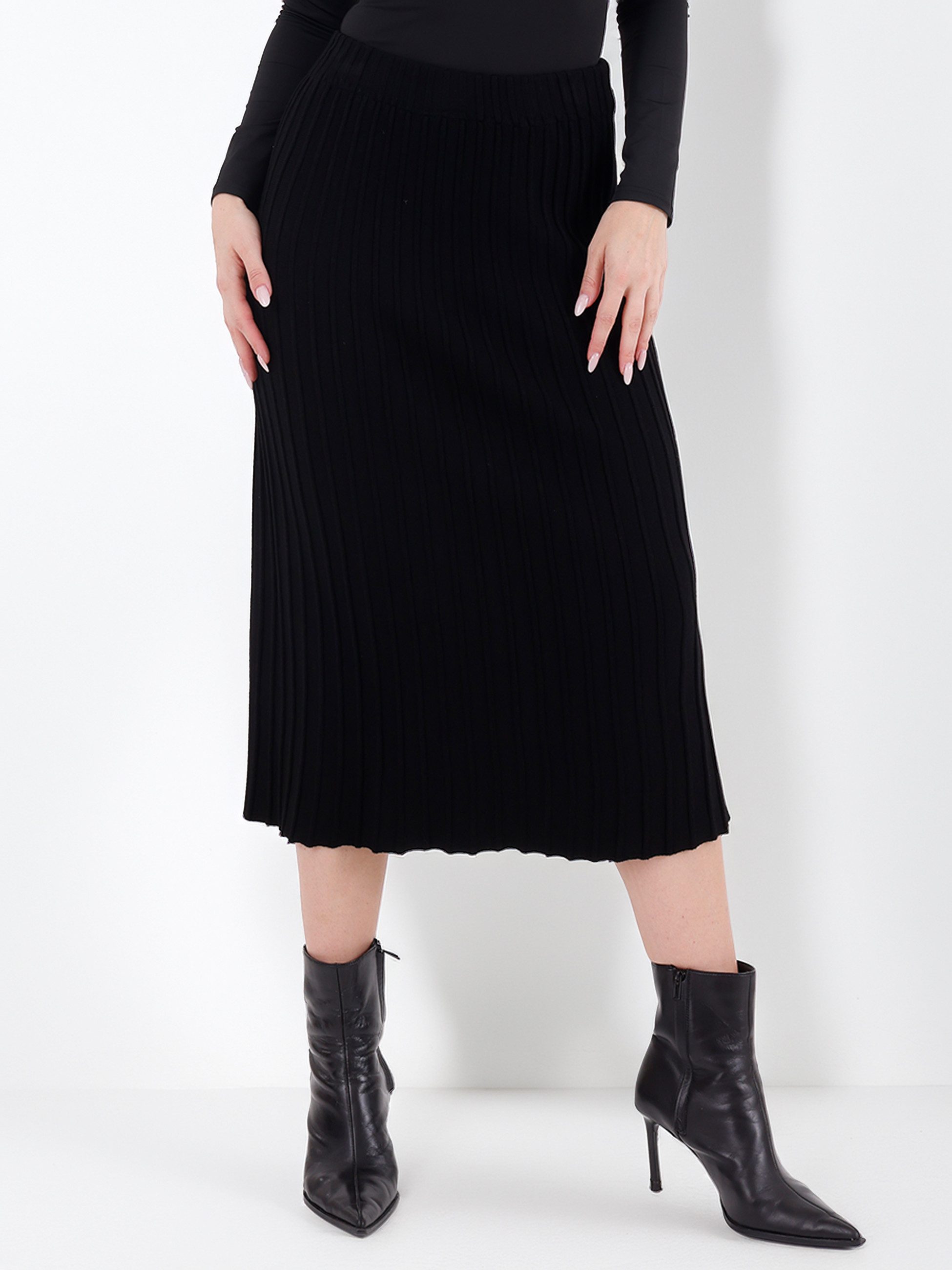 YC Fashion & Style Strickrock Rippstrick Rock in Midilänge – elastischer Bund, One Size (36–42) in Unifarbe