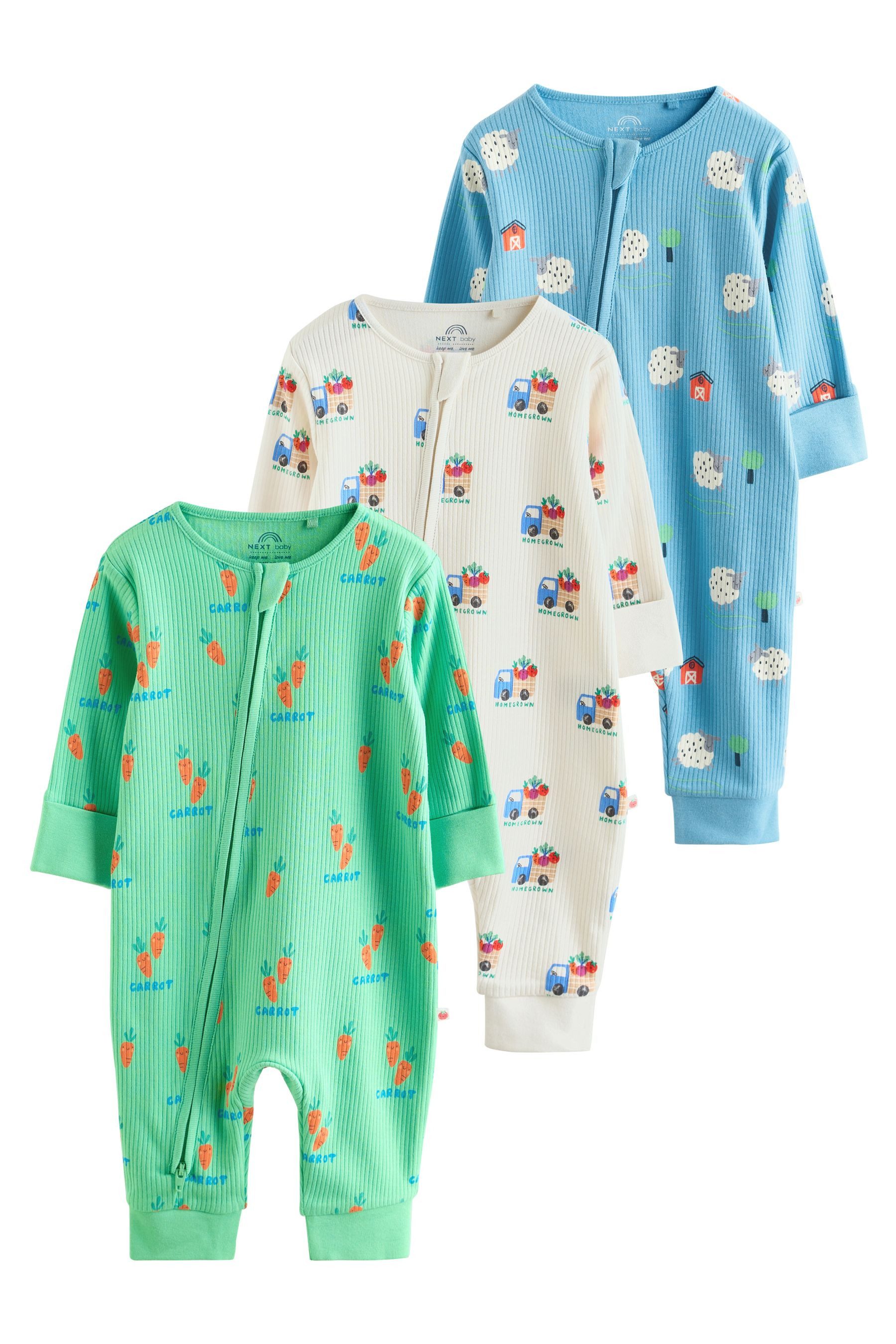 Next Schlafoverall Babyschlafanzüge mit Zweiwege-RV, 3er-Pack (3-tlg) – Bild 2 von 5