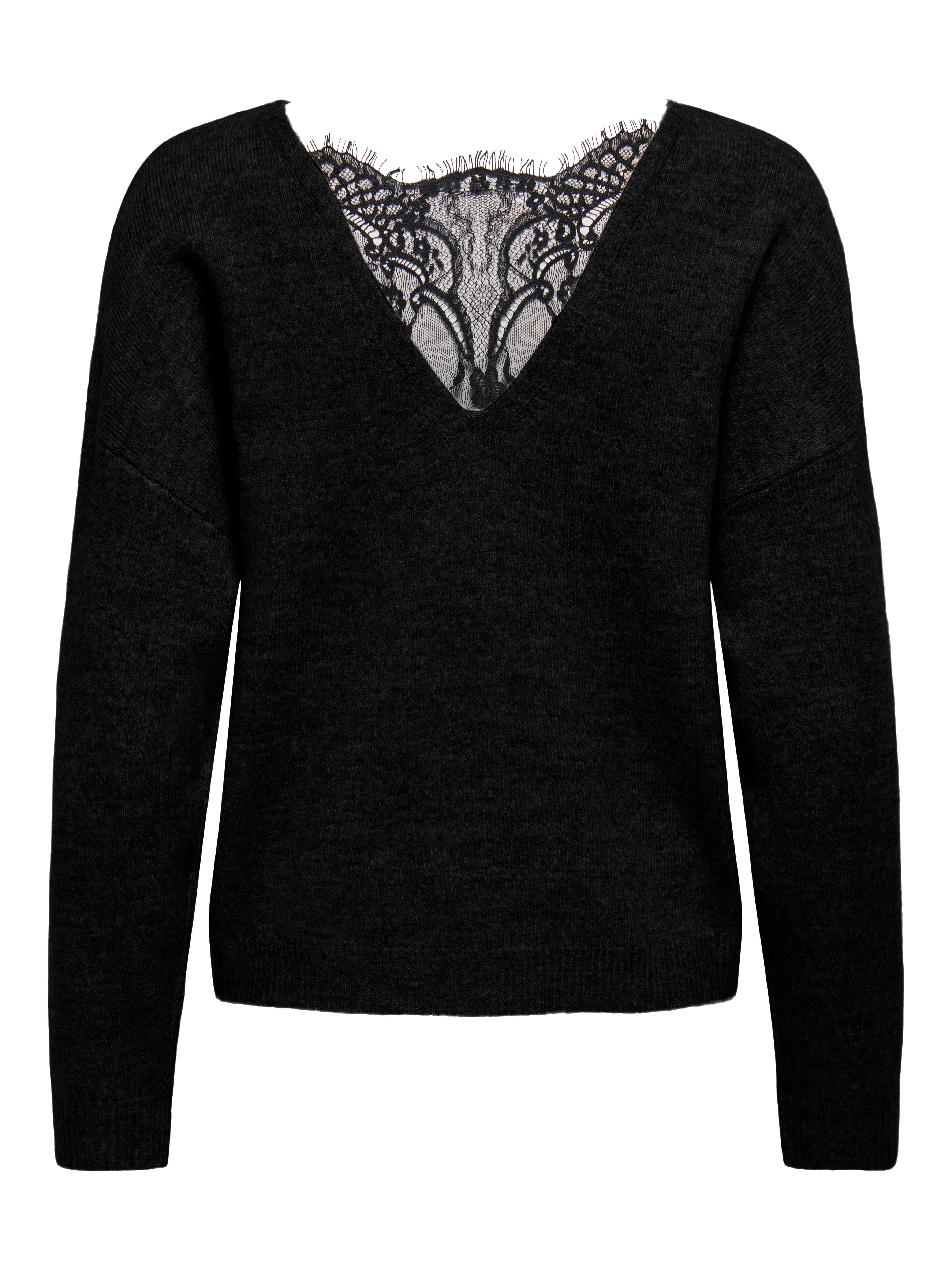 ONLY Rundhalspullover ONLANJA LS LACE MIX O-NECK ZL KNT mit Spitzeneinsatz günstig online kaufen
