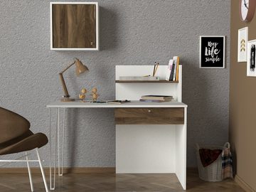 moebel17 Schreibtisch Schreibtisch Punto mit Metallfüße Weiß Walnuss