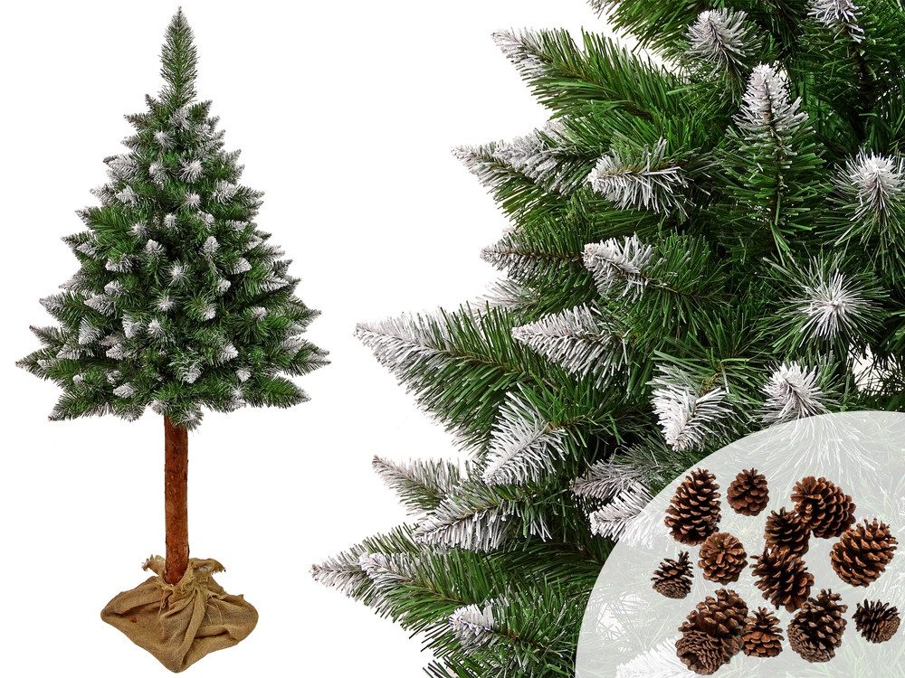 COIL Künstlicher Weihnachtsbaum Christbaum auf einem Stamm, Kunstbaum, 3D-Diamant-Kiefer, Schnee, Glitzer, Zapfen, Keine Dekorationen