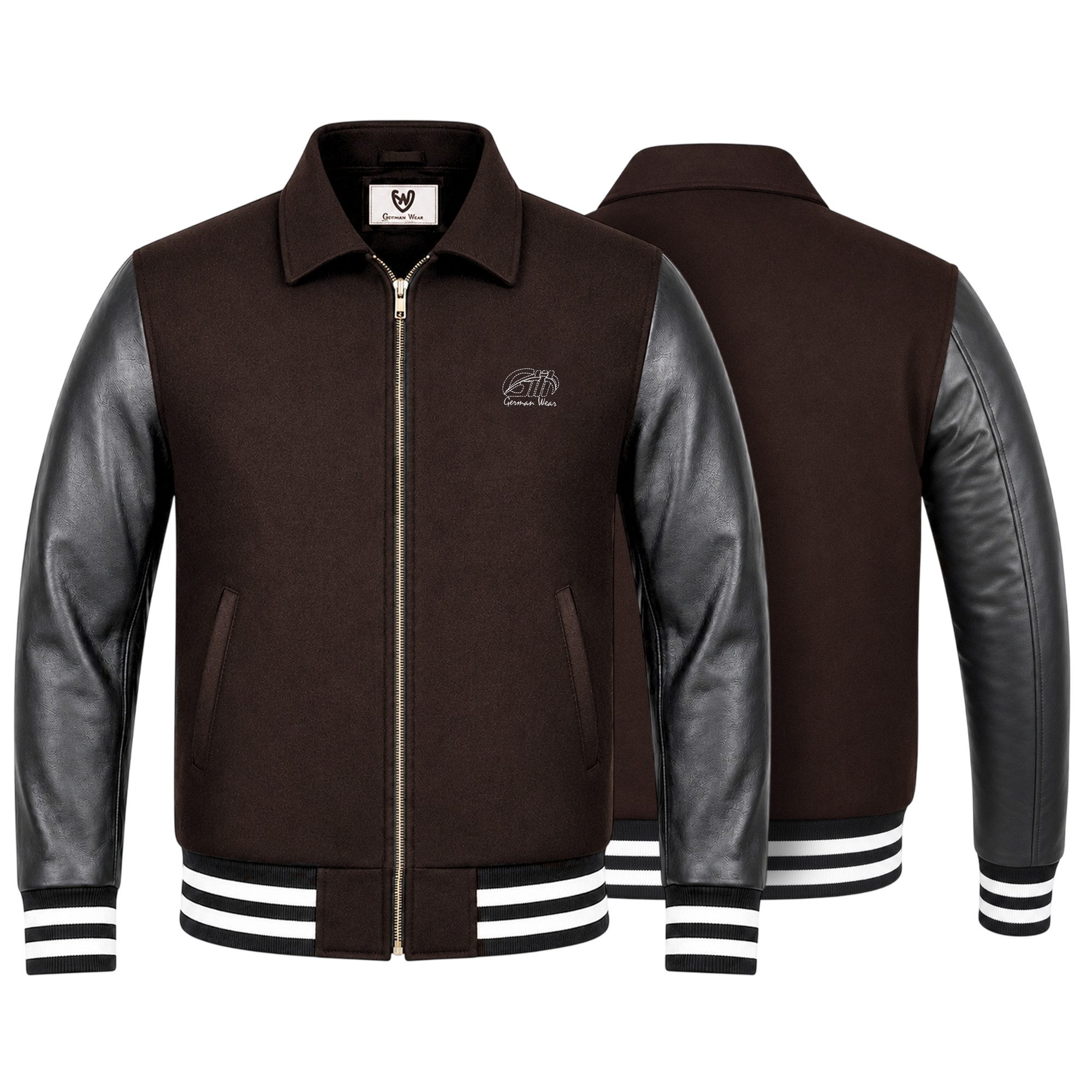 German Wear Collegejacke CJ003 Collegejacke Blouson Wolljacke Lederärmel