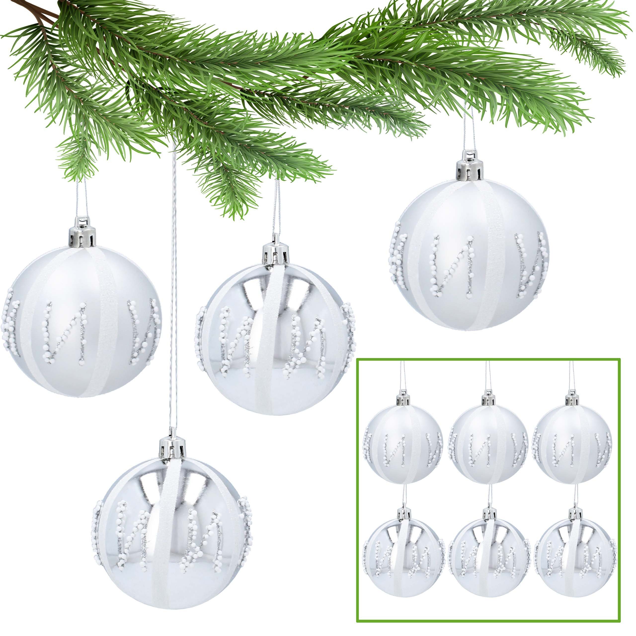 Sarcia.eu Weihnachtsbaumkugel Christbaumkugelset aus Kunststoff, silbern 7cm, 6 Stück x 1 Pack