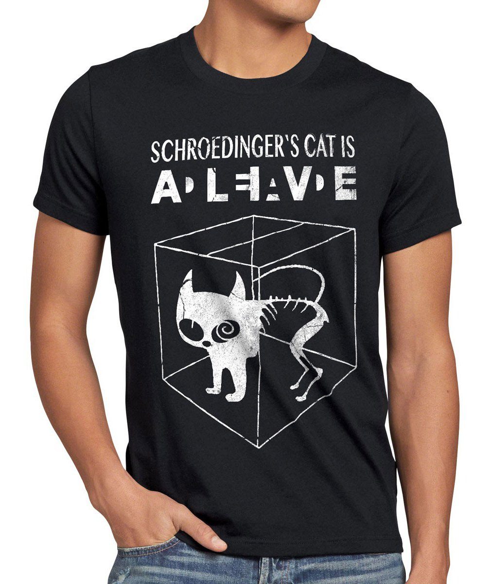 style3 Print-Shirt Herren T-Shirt Schroedinger's neu schwarz Big Bang Sheldon schrödingers Theory cat Katze