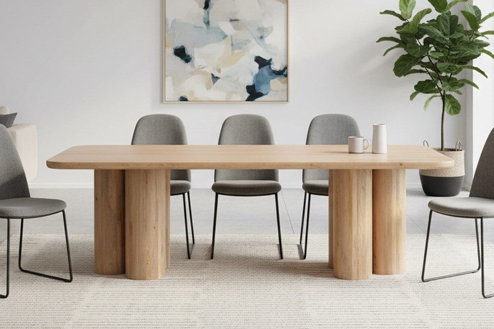 riess-ambiente Esstisch DECO 240cm natur - Mangoholz, Säulenfüße, Unikat, lackiert, rechteckig (Einzelartikel, 1-St), Massiver Speisetisch - ideal für Küche, Wohnzimmer oder Essbereich